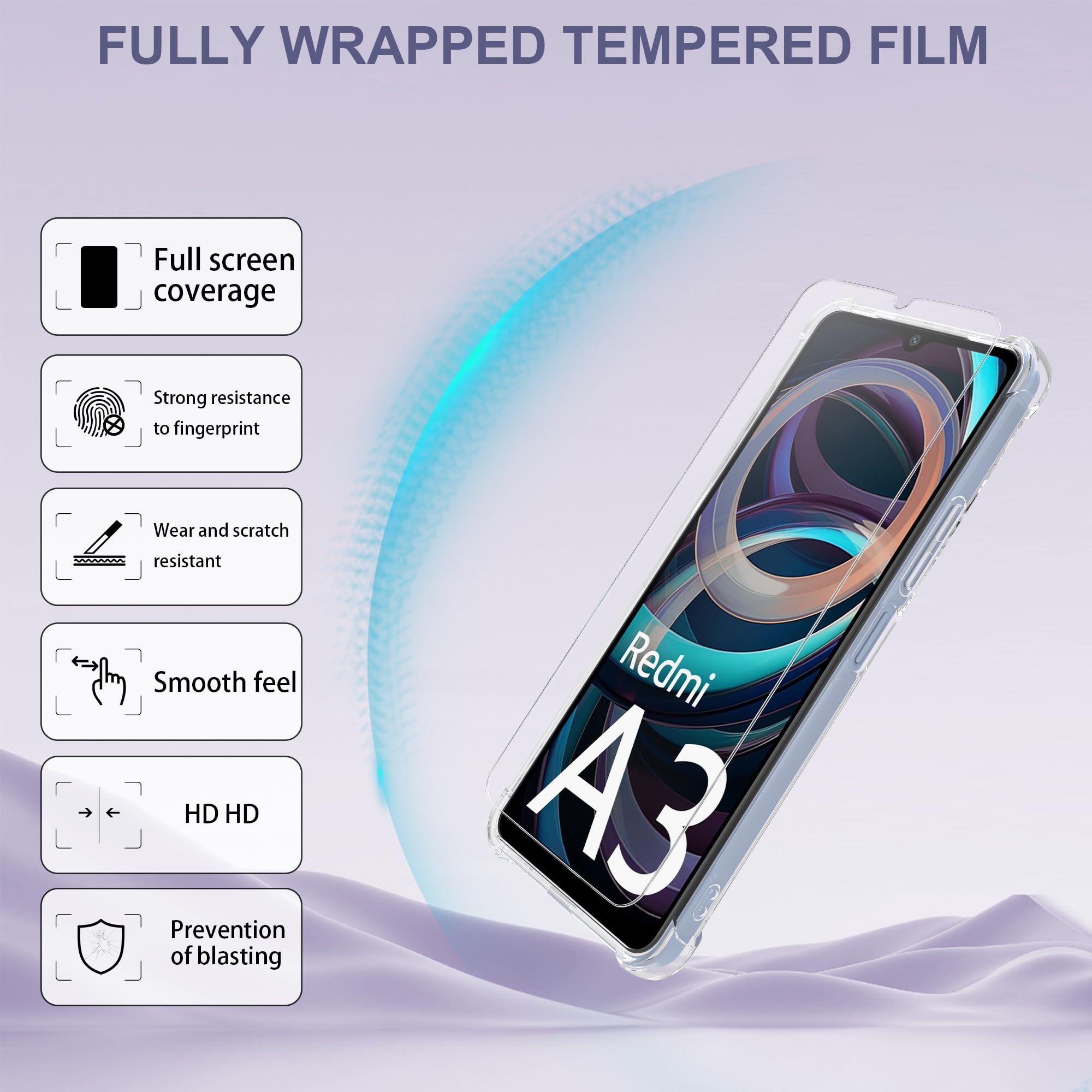 SMYTU Custodia per Xiaomi Redmi A3 4G (6,71") + 2 Pezzi Vetro Temperato,Trasparente Anti-Giallo Case Cover Protettiva Antiurto Leggera e Sottile per Xiaomi Redmi A3 4G - Crystal Clear