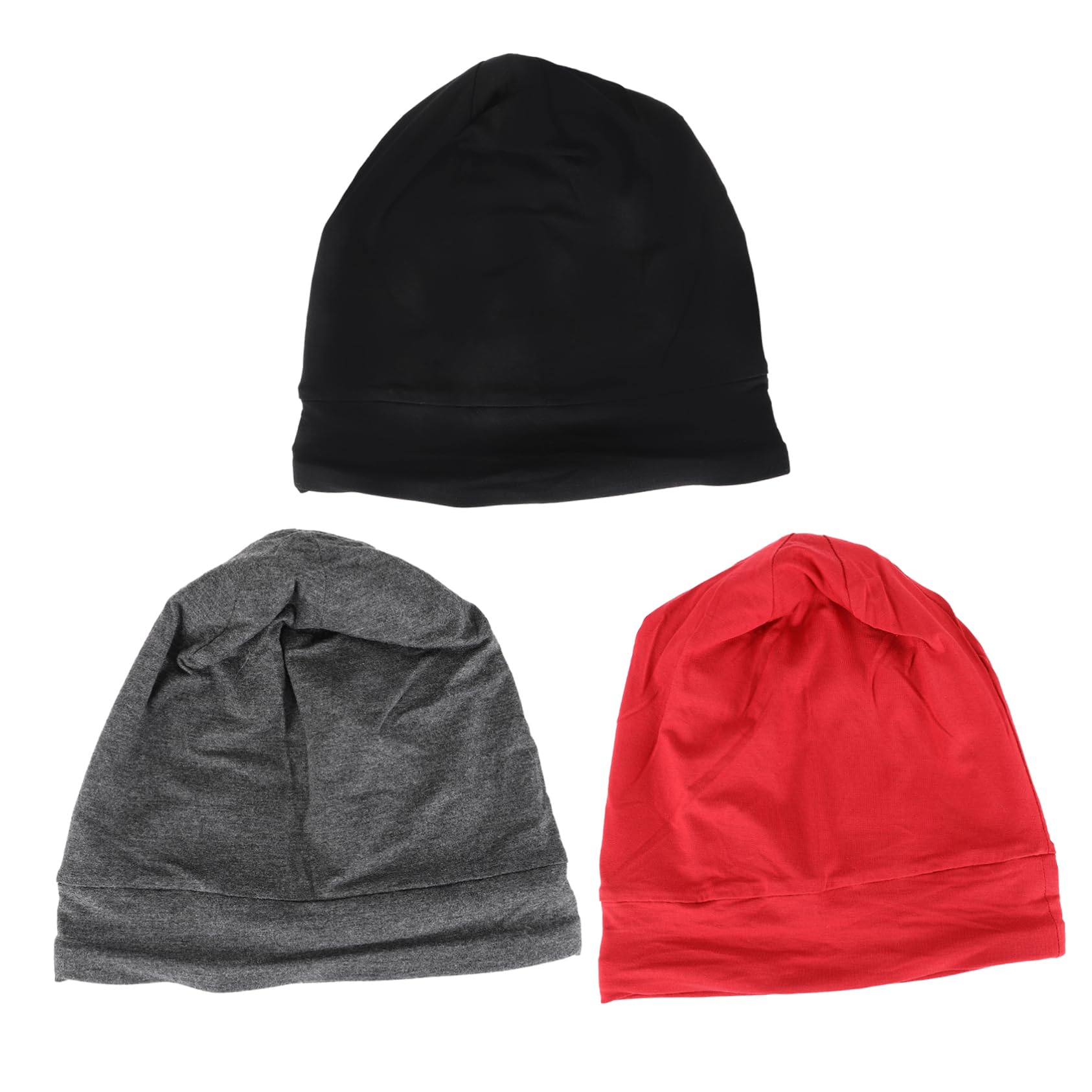 Gorro de Satén para Dormir Ajustable, 3 Piezas, Negro y Burdeos