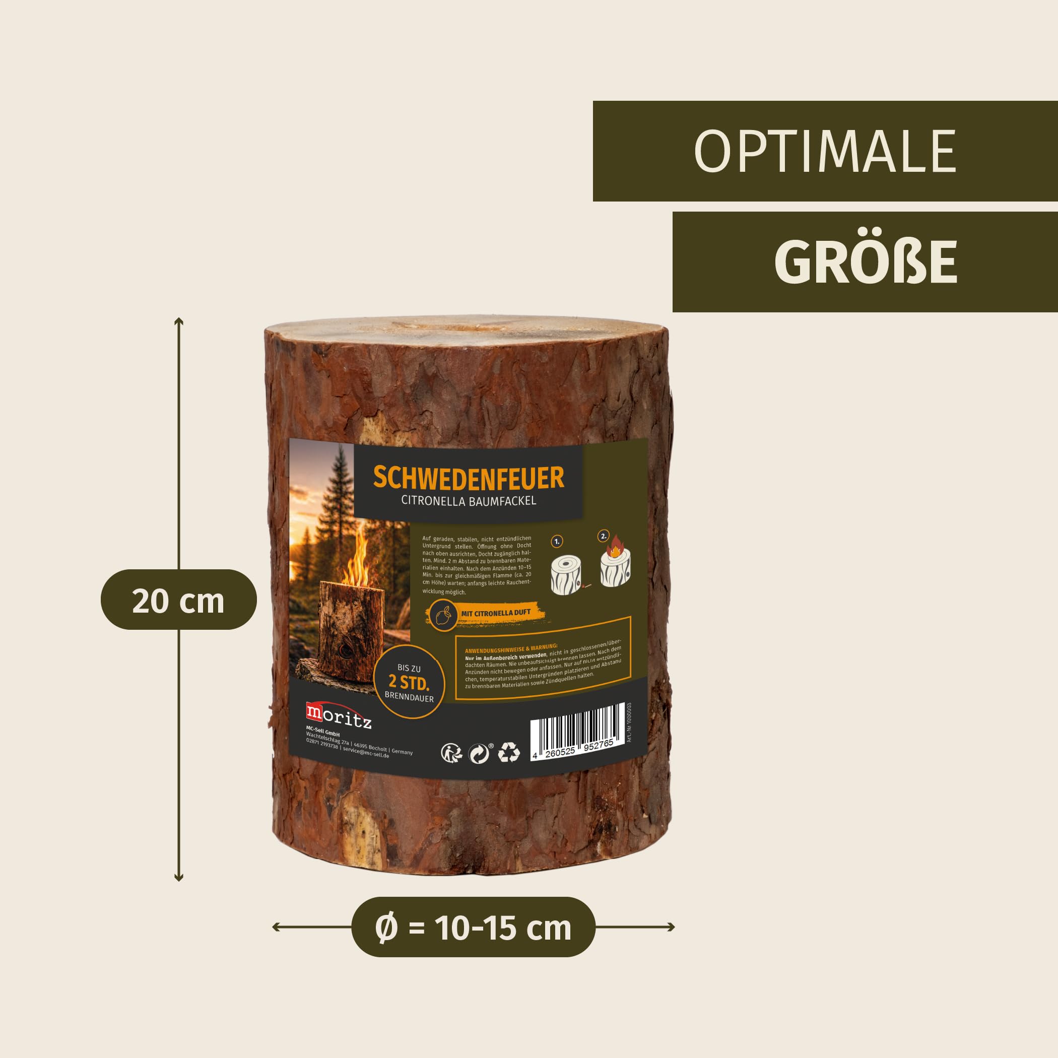 Moritz 6X Schwedenfeuer Citronella Geruch Baumfackel inkl. Anzünddocht Finnenfackel Gartenfackel Fackel Holz Partyfackel 1,5-2 Stunden Brenndauer 20cm hoch