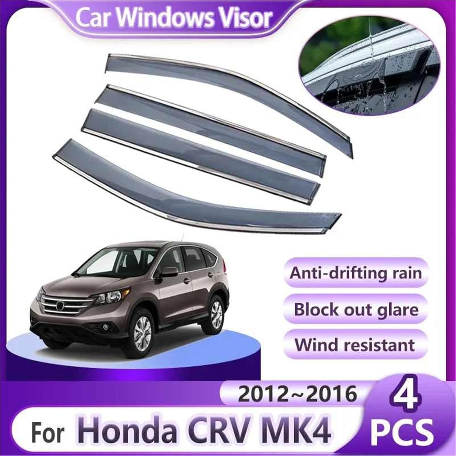 GEYABG(ゴヤブ) 4個入り 車用ウィンドウレインシェード CRV MK4 2012-2016年式に適合 車用フロントガラスバイ