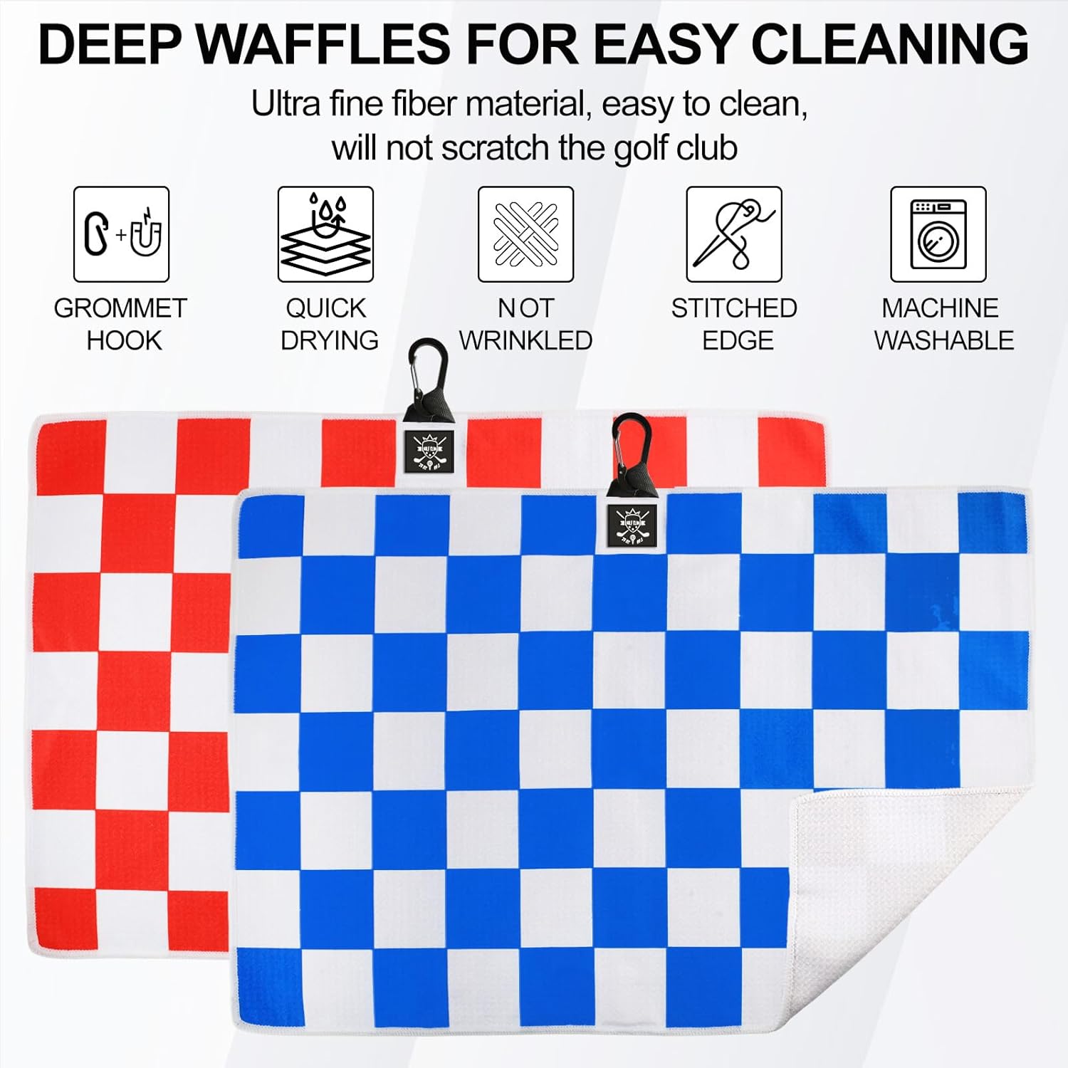 2 Pcs Magnetic Golf Towel (24"x16") for Men - Premium Color Waffle-Pattern Golf Towel Magnetic with Clip. GolfAccessories for Men & Women, Fits GolfCarts/Clubs - Red/Blue - Image 7