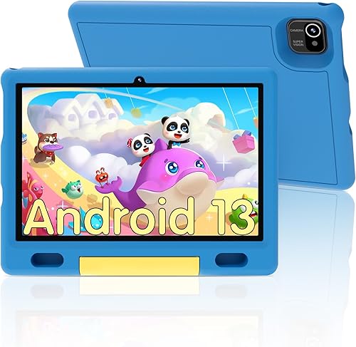 ApoloSign 10 inch Android 13 Kids Tablet - Powerful Quad-Core, 2GB RAM, 32GB ROM, 5MP Camera - with Convertible Shockproof Case-Stand, Parental