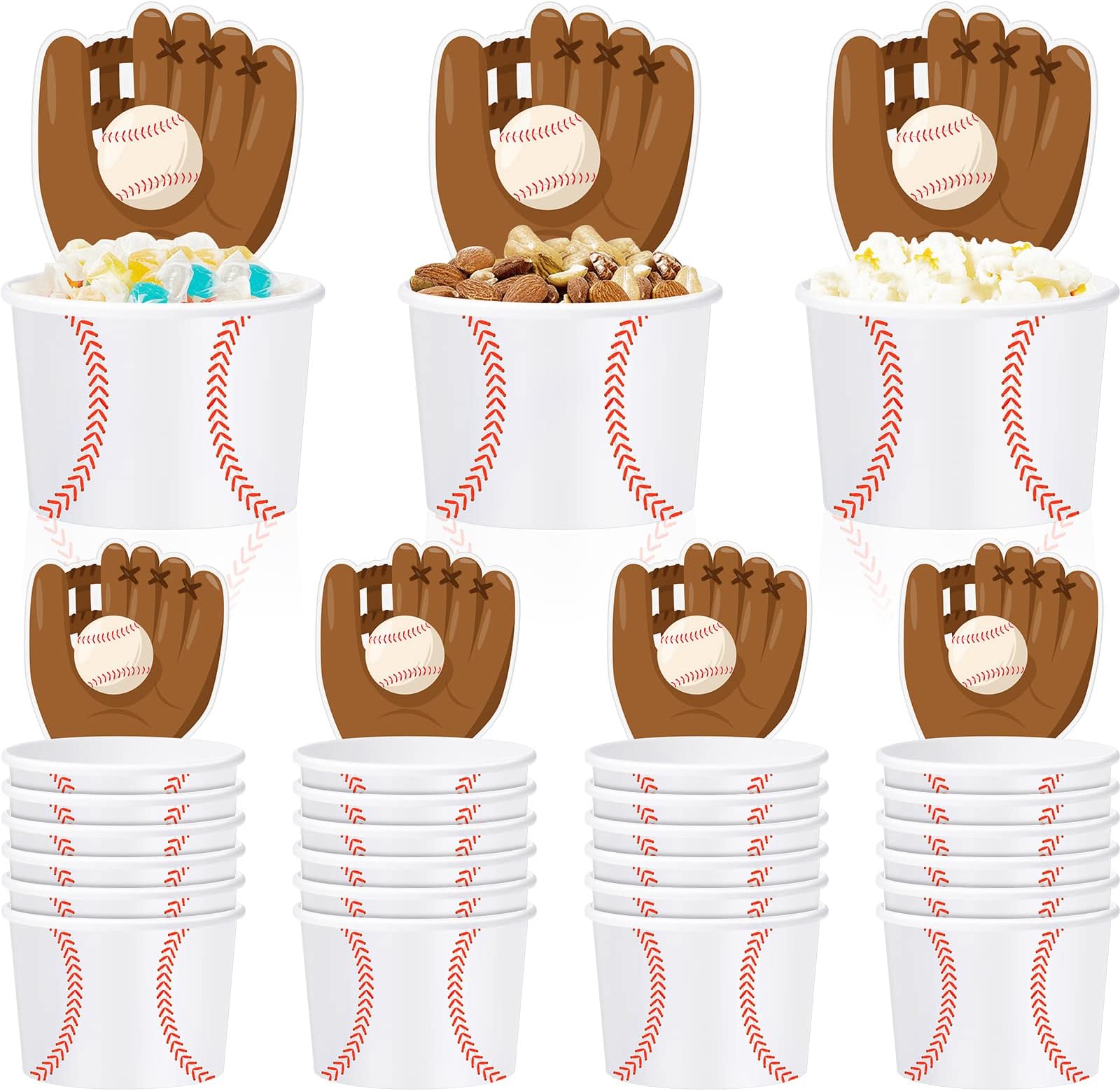 24 Sets Baseball Paper Bowls with Baseball Cards, Ice Cream