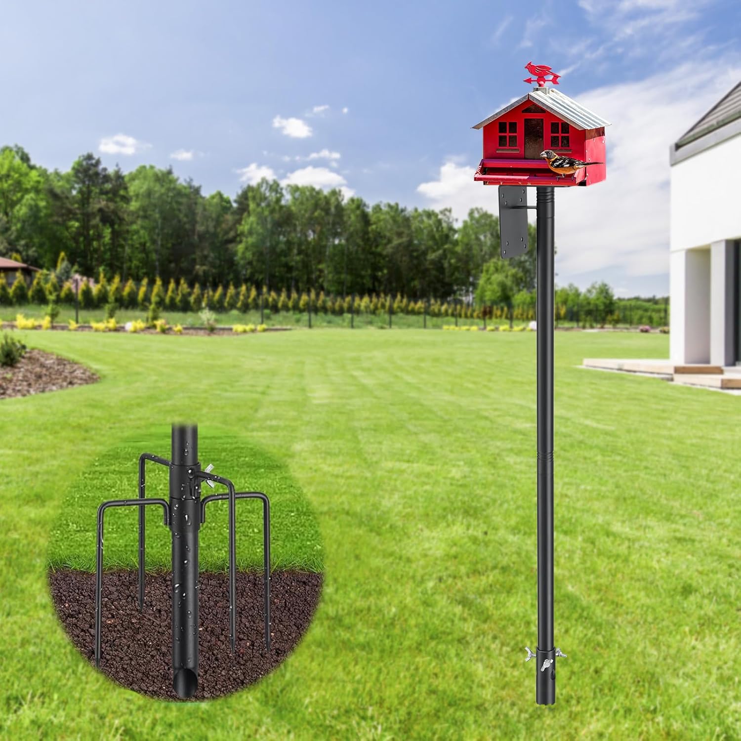 Bird Feeder Pole - 48" Outdoor Decor, Premium Metal, Rust-Resistant, Sturdy & Weatherproof, Easy Installation for Garden, Lawn, Field