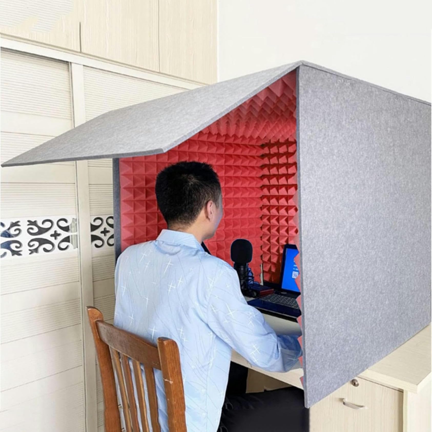 Estudio de grabación vocal portátil, Cabina vocal portátil, equipo de grabación sonido, micrófono espuma tipo cubo, ideal for estudio música, dormitorio y hogar(Red)