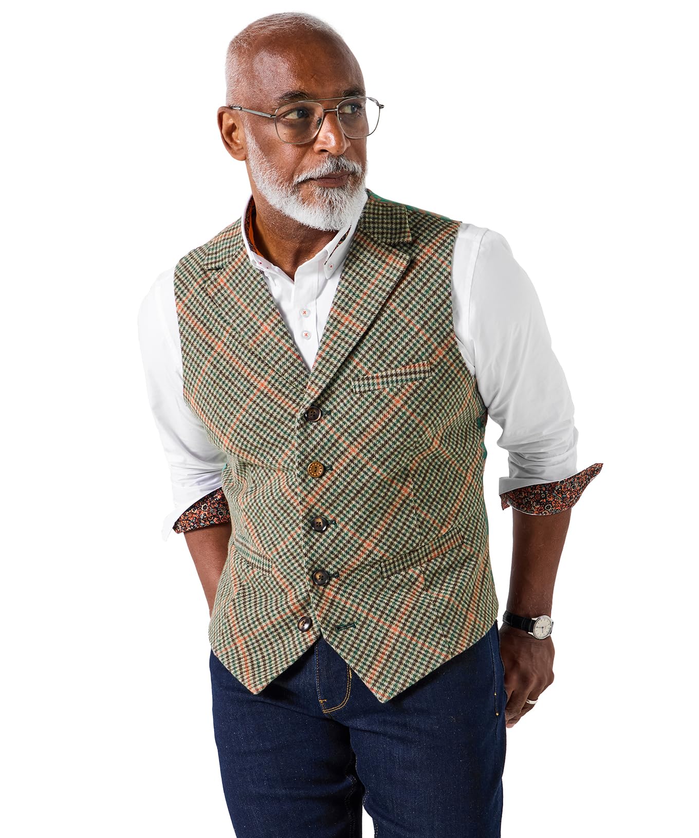 Joe Browns Men's Patterned Lining Checked Waistcoat Blazer, Green, 46