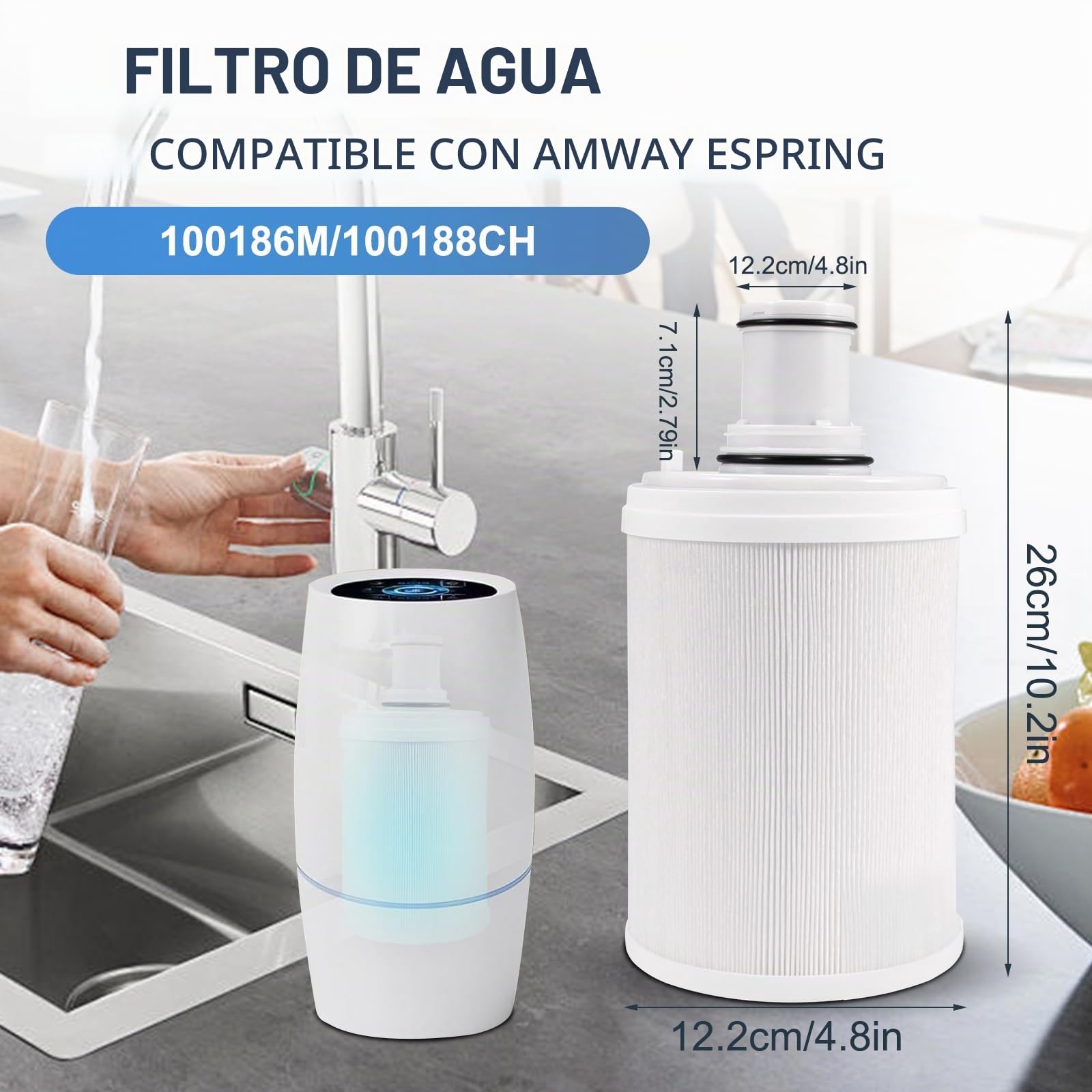 Cartucho de Repuesto para Filtro de Agua Compatible con Amway Espring 100186M/100188CH,Filtración de Carbón Activado Naturalconserva Minerales Saludables