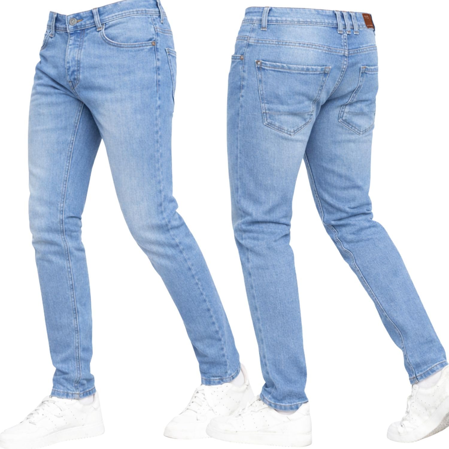 Crosshatch Stretch Slim Fit Jeans Mens Denim Designer Trousers Pants Light Wash 36W X 34L