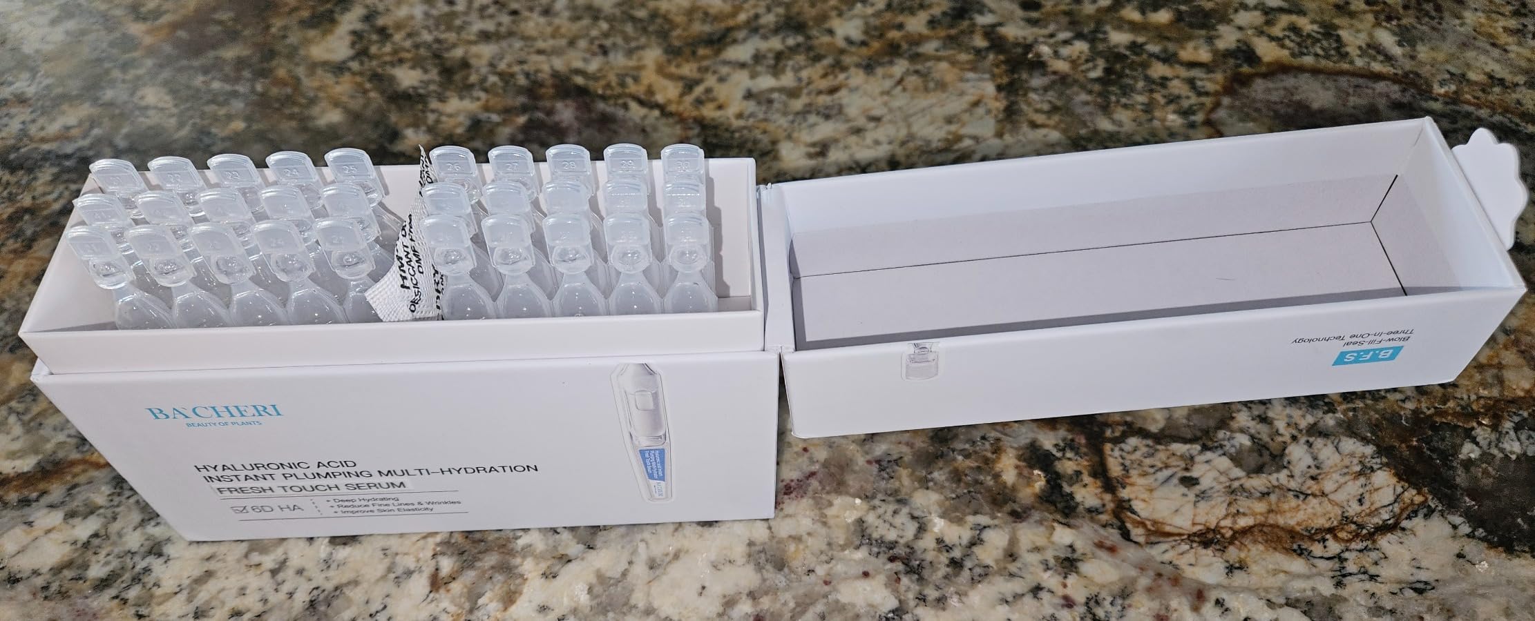 BACHERI 6D Hyaluronic Acid Serum # 1.8 ml * 30 Pcs/Box - Deep Hydration & Multi-Layer Moisture, 6 Types of Hyaluronic Acid Ampoules for Skin Hydration, Lightweight & Nourishing