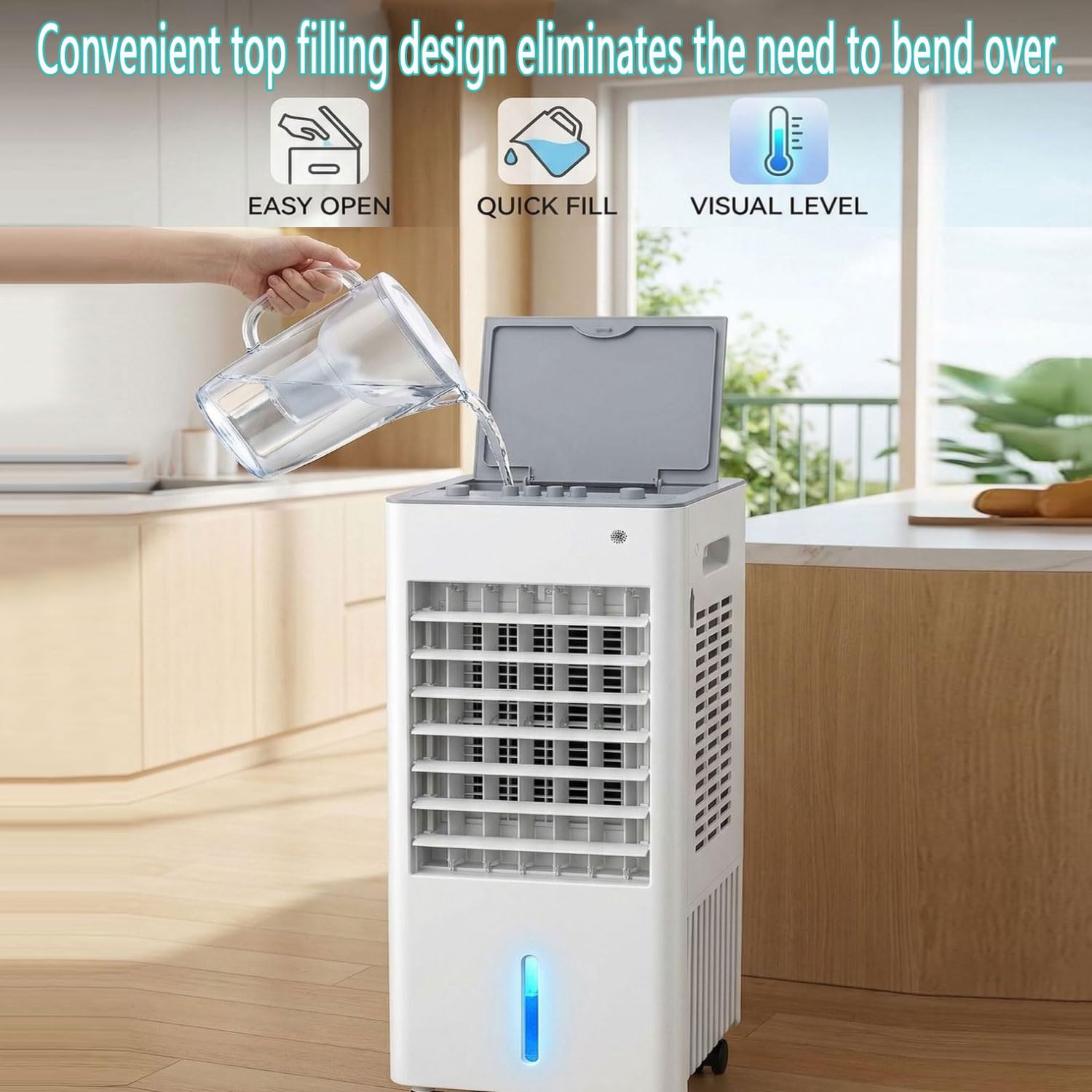 Condizionatori a Evaporazione Portatile senza tubo 10L Raffrescatore d'Aria con 3 Velocità Timer 8h 3 Modalità Oscillazione 60° Ventilatore Aria Fredda Climatizzatore Portatile per Camper Casa