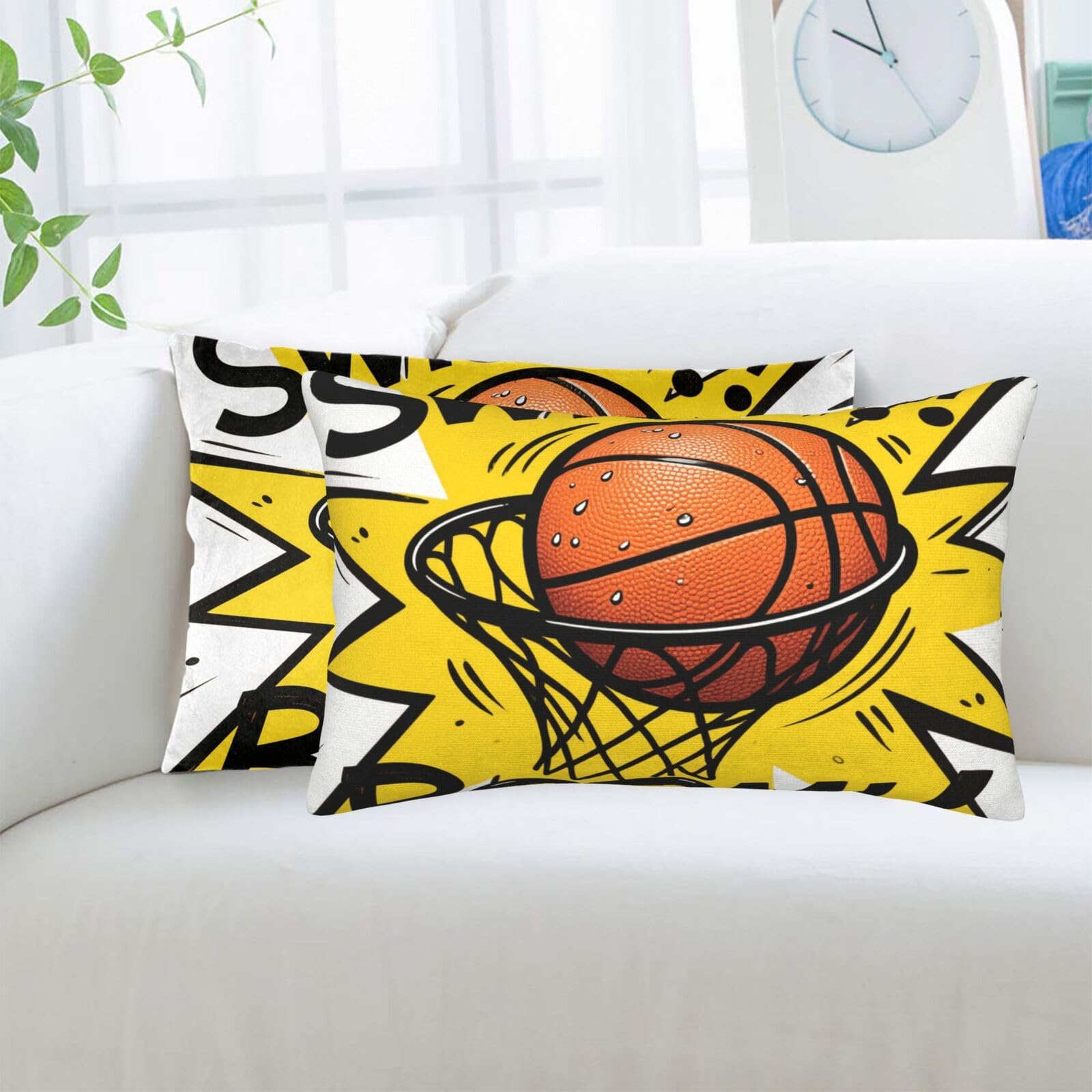 2 Pack Standard Pillowcases Sets, Ultra Soft Comfort Microfiber Plush Pillow Cases Basketball Decorative Throw Pillow Cover with Hidden Zipper for Bedroom, Sofa, Couch,20"X30"