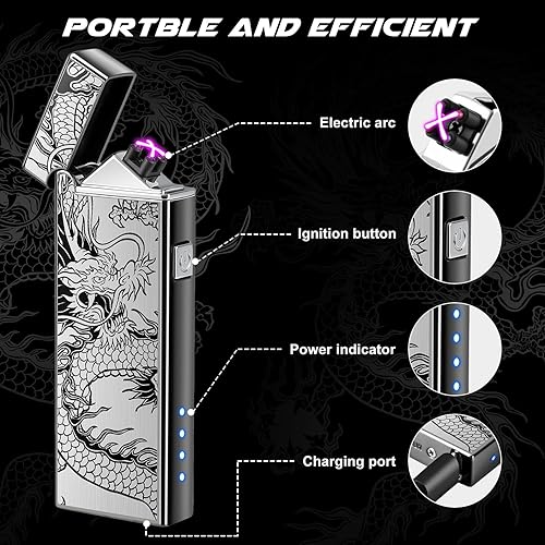 Miniatura 2 de LcFun Encendedor eléctrico recargable por USB, encendedor de plasma a prueba de viento, encendedor de doble arco sin llama con indicador de batería