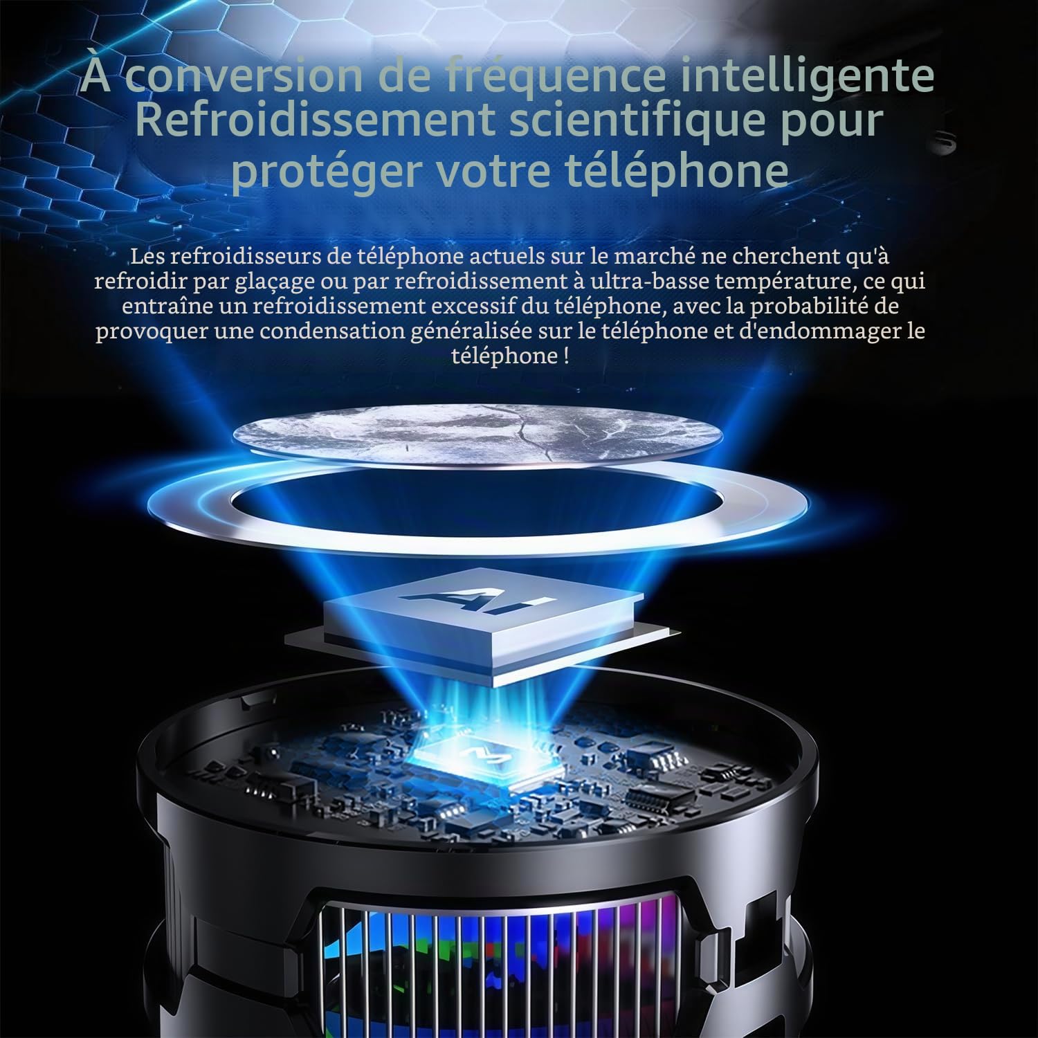 Refroidisseur Telephone Magnétique, Ventilateur Telephone Portable avec éclairage RGB, à Faible Bruit avec Contrôle Température Intelligent Phone Cooler, Anneau & Clip Gilt für iPhone 16 17Pro Max