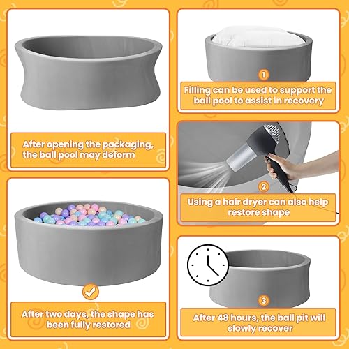 Miniatura 4 de Pozo de bolas para pelotas de 35.4 x 11.8 pulgadas, redondo de espuma para niños pequeños, equipo de juego suave, pelotas no incluidas (marrón