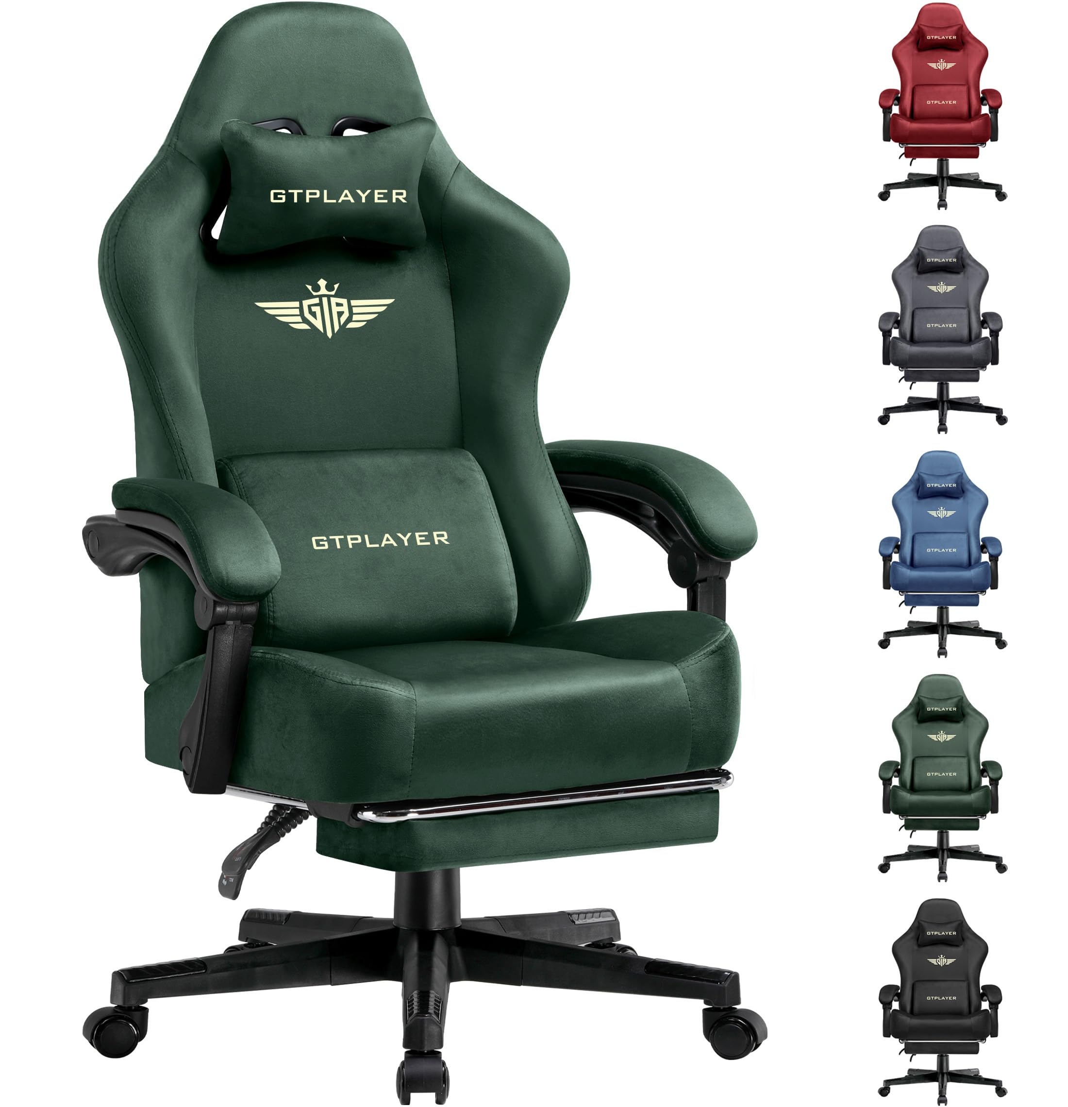 GTPLAYER Fabric Gaming Chair, Ergonomic Computer Chair with Footrest and Lumbar Support Height Adjustable Home Office with 360°-Swivel Seat and Headrest — image 1
