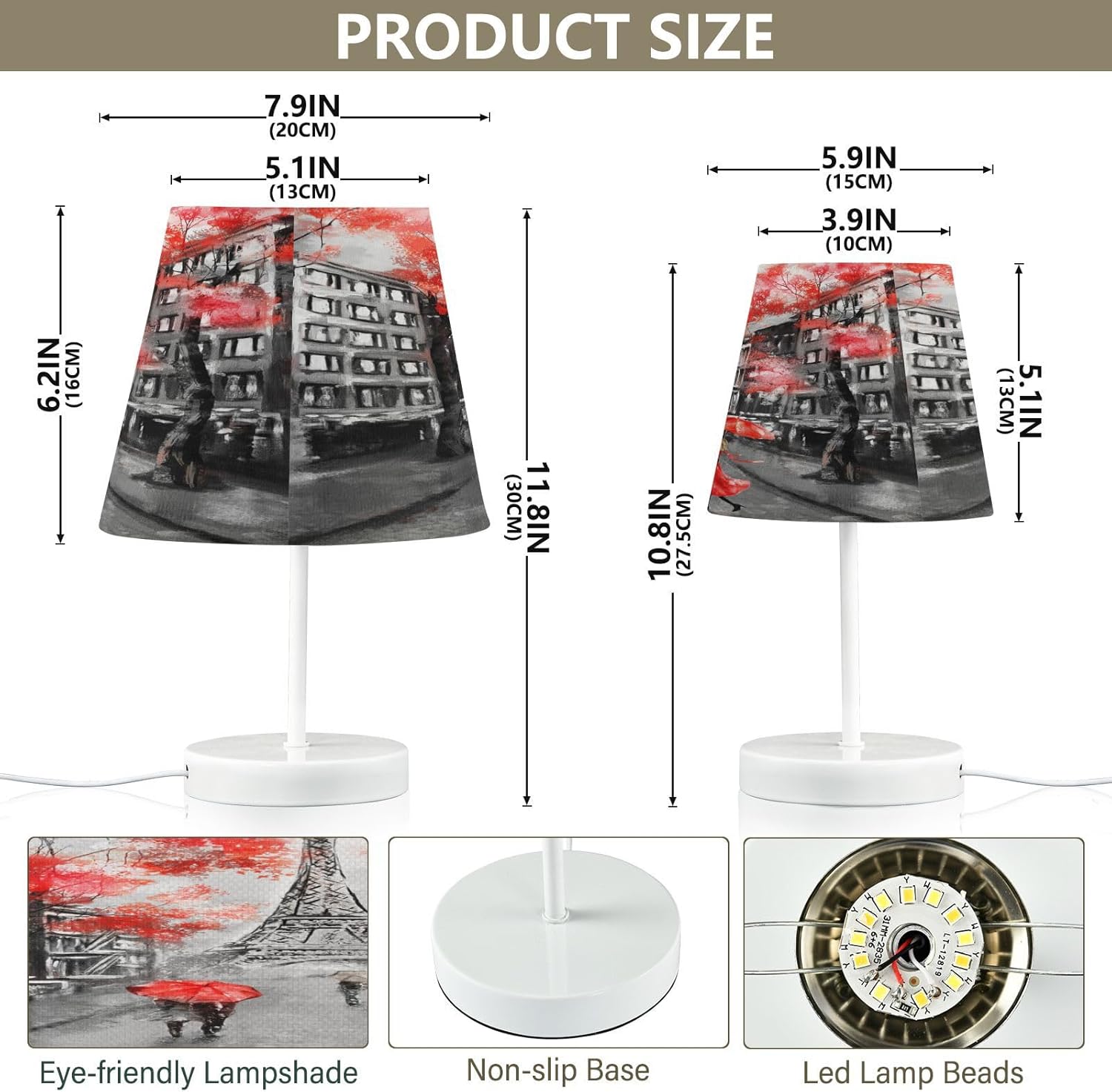 ALAZA France Paris Eiffel Tower Dimmable Table Lamp for Bedroom Desk lamp Bedside Night Lamp with USB Port,Large Lamps with Fabric Shade for Home Office Restaurant