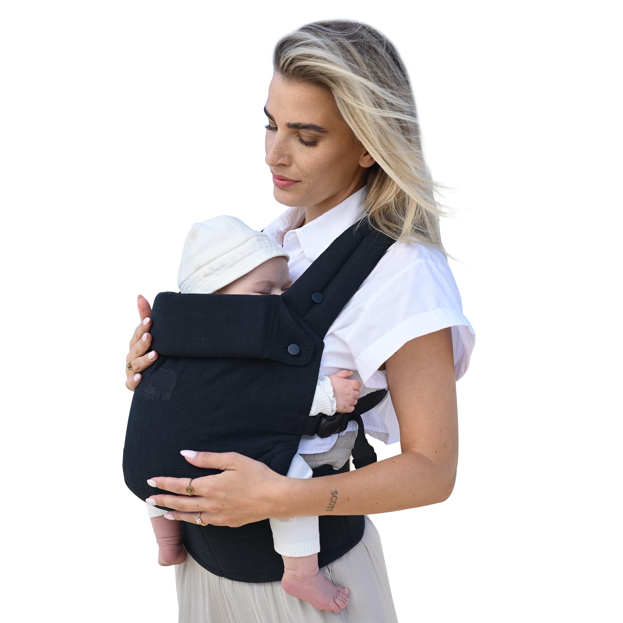 Deryan Amora 2-in-1 Babytrage, Ergonomisch, Umwandelbar aus 100% Baumwolle, Baby Carrier für Kleinkind (0-2 Jahre, 3-20 kg), Ergonomische M-Position, X-Rücken, Ein-Klick-Schnalle (Schwarz)