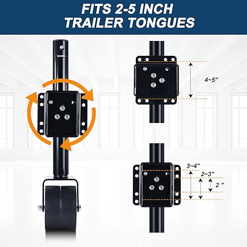 Miniatura 5 de Gato de remolque de 2000 libras con rueda, gato giratorio de remolque de barco resistente, elevación de 12 pulgadas, para barco RV