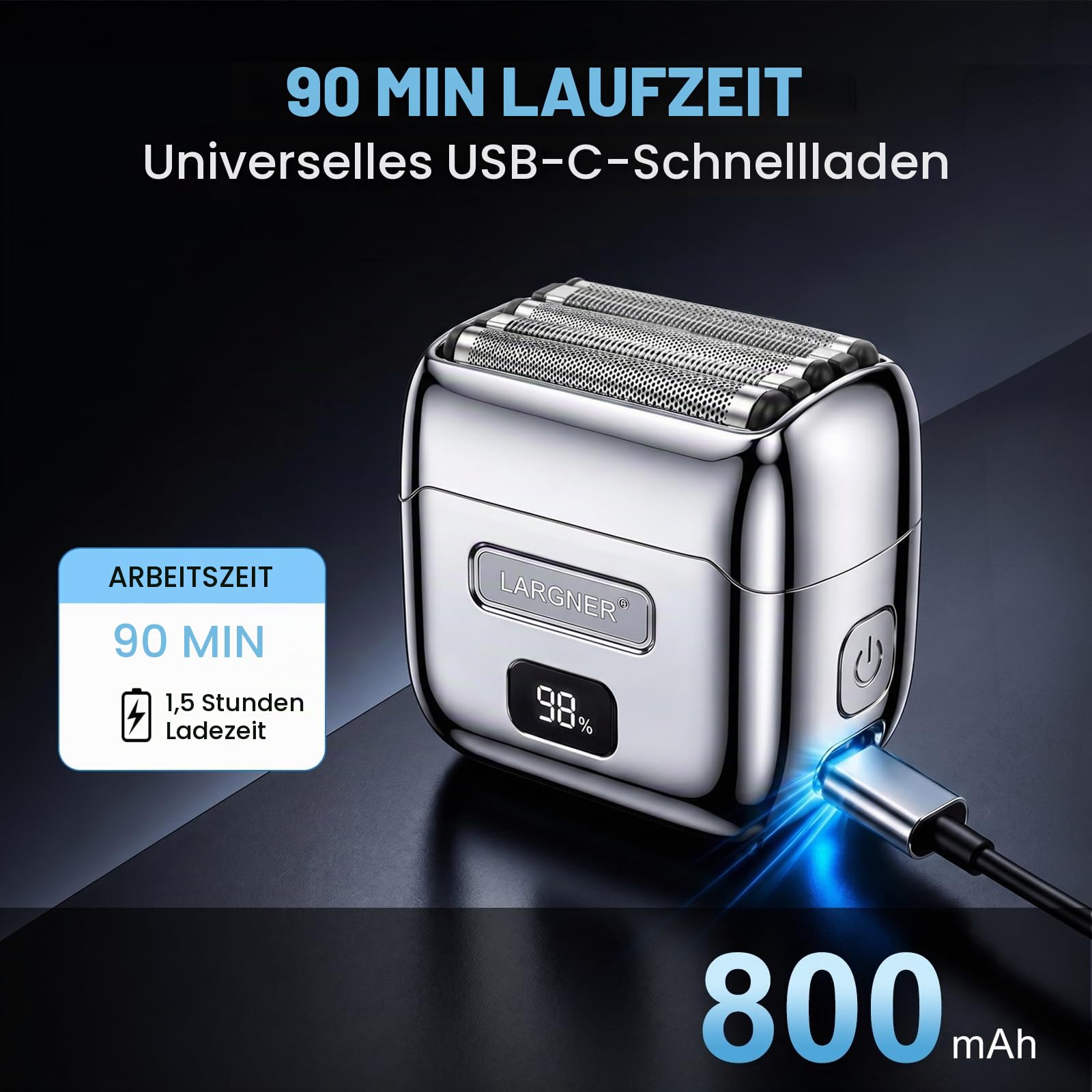 Elektrischer Folienrasierer aus Vollmetall für Männer - 5 schwimmende Klingen 14000 U/min Magnetschwebemotor, IPX7 wasserdichter Nass- und Trocken-Mini-Rasierer, USB-C wiederaufladbar, leiser Rasierer