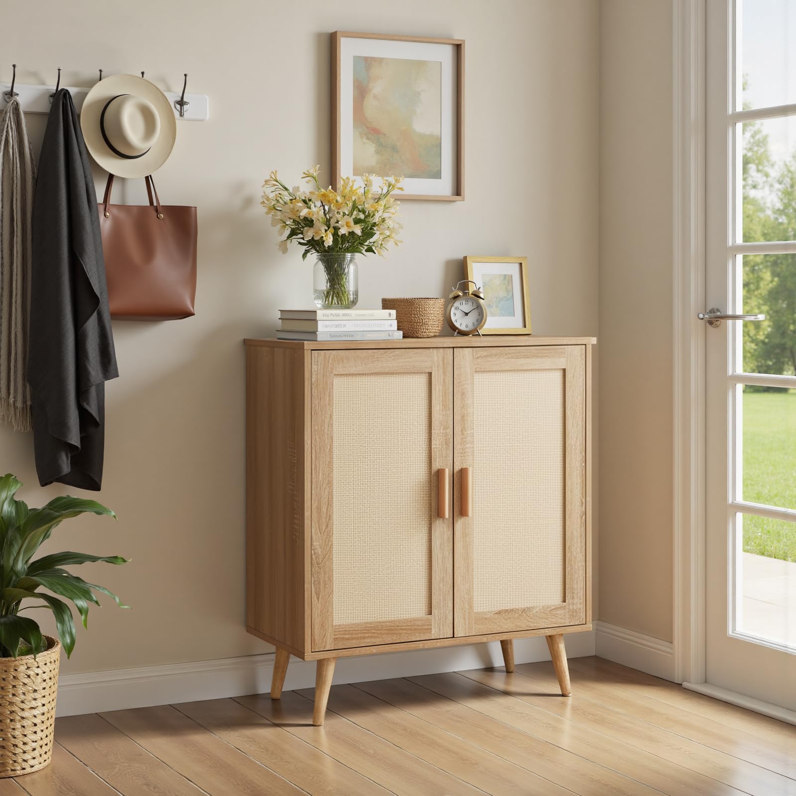 Warmiehomy Rattan Sideboard Cabinet,Sideboard for Living Room 75x40x89cm