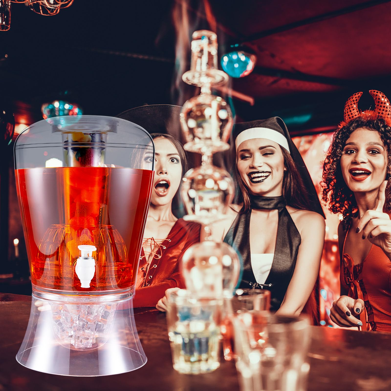 Dispensador de bebidas de acrílico de 6.8 L para fiestas, contenedor de agua irrompible, encimera con núcleo de hielo y espita para jugo helado, té, café, leche, boda, fiesta 6