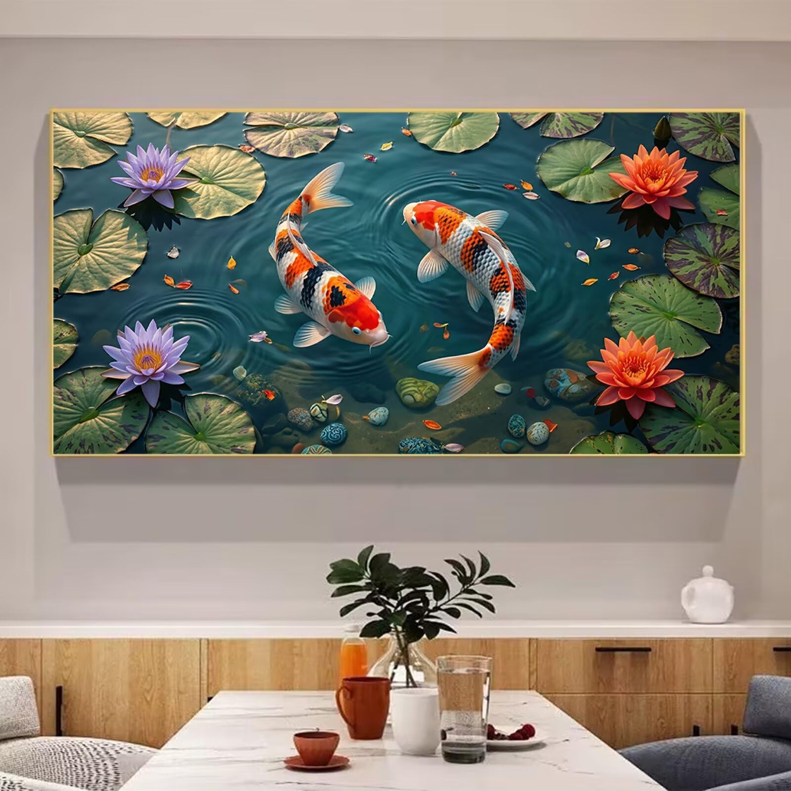 Diamond Painting Lotus Diamond Painting Erwachsene Groß XXL Karpfen, 5D Full Eckige Steine Drill Diamanten Malen Nach Zahlen, DIY Set Kreativ Set für Erwachsene Home Decor Wanddeko 100x200cm, Cod-916