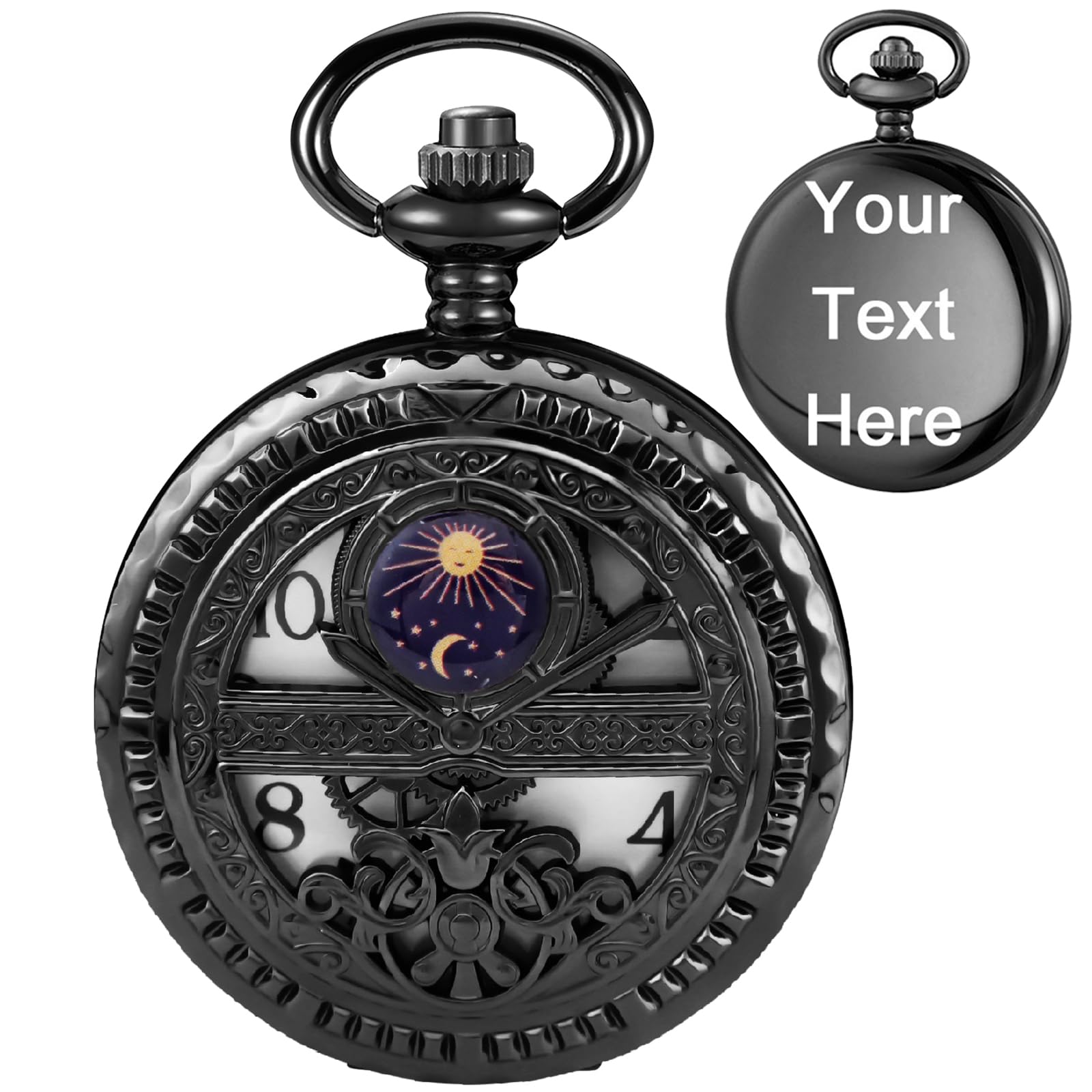Alwesam Custom Vintage Design Case Pocket Watch Mens Personalized Quartz Watches with Chains Christmas Graduation Birthday Gifts Fathers Day