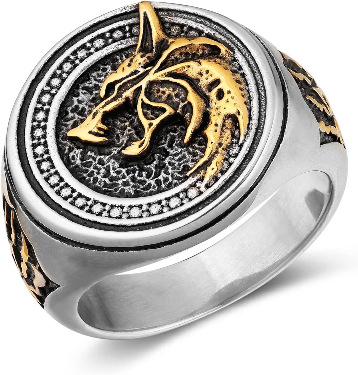 HZMAN Norse Viking Wolf Ring for Men Stainless Steel Retro Wizard Warrior Hunter Wolf Head Wolf Paw Rings Jewelry Gift