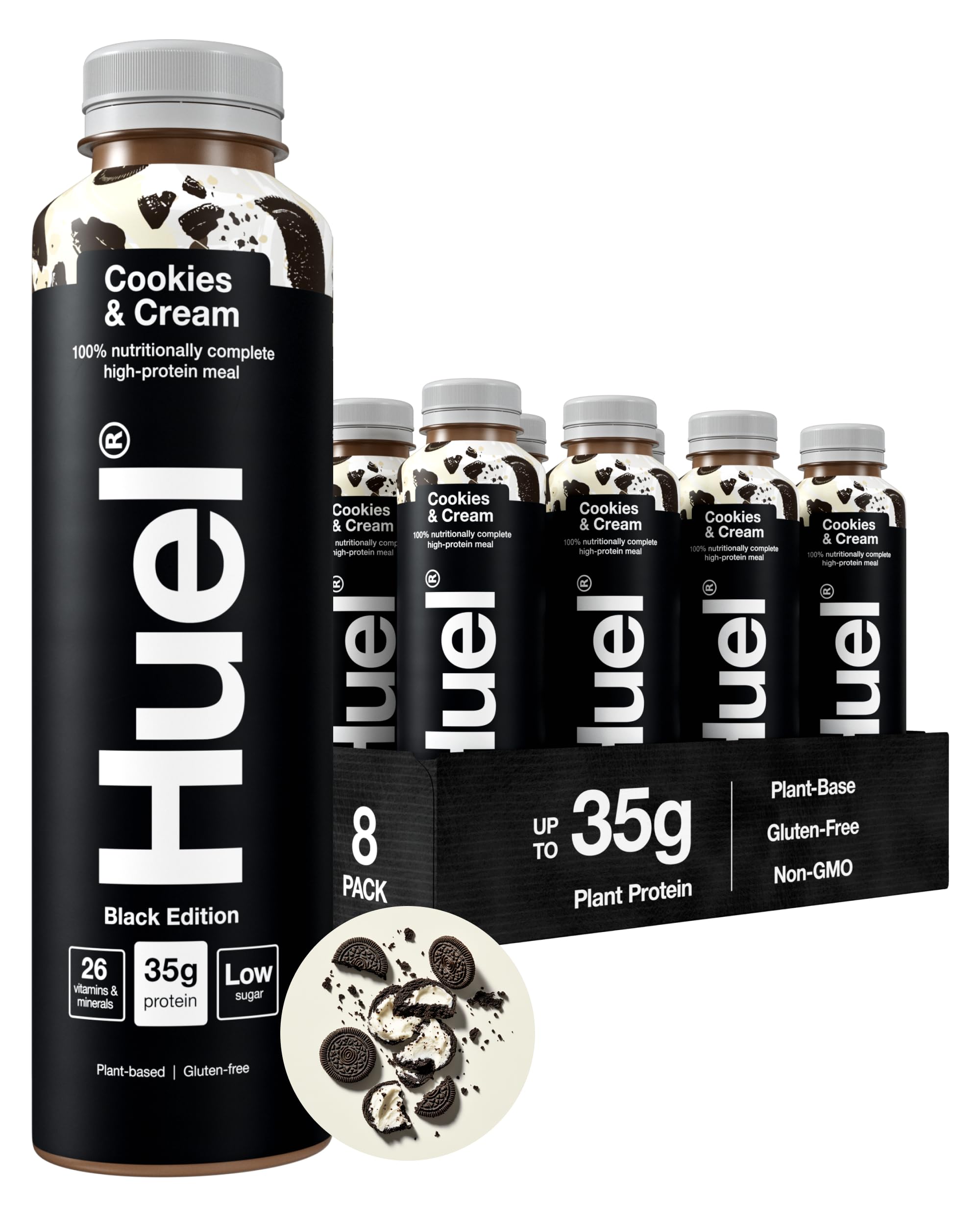 Black Edition Ready-to-drink, 8 x 500ml Bottles, Protein Shakes, Cookies & Cream Flavour, High Protein Drink, 35g Protein Per Bottle, Rich in Vitamin D, Fatty Acids, Calcium, Ready Meals