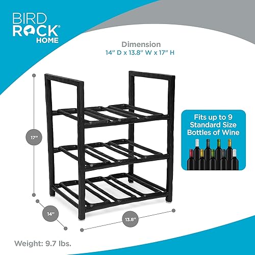 Miniatura 5 de BIRDROCK HOME Estante para vinos, soporte independiente, metal de aluminio forjado, encimera de cocina, color negro, armario de almacenamiento
