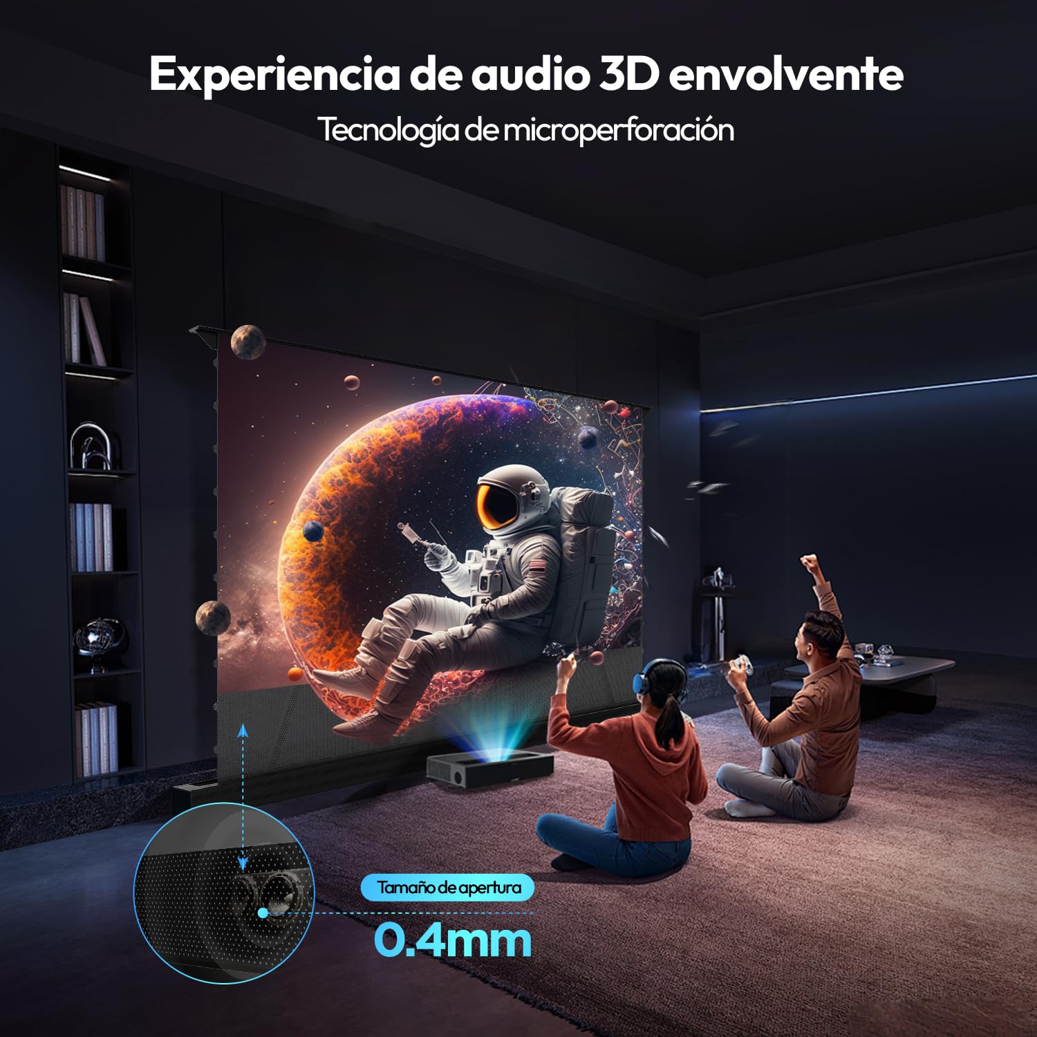 Pantalla de Proyección Motorizada 100 Pulgadas ALR CLR para Proyector de Tiro Ultracorto, Eléctrica de Suelo, 4K/8K UHD, 95% Rechazo de Luz Ambiental, Sin Instalación