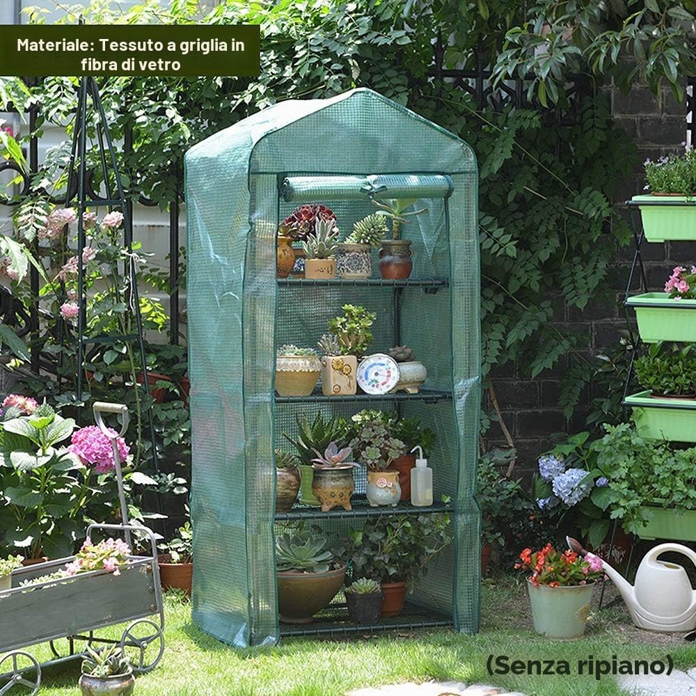 Copertura per serra da giardino in PVC, 4 ripiani, con telo rimovibile trasparente, 160x70x50 cm, impermeabile e traspirante per coltivare piante in vaso, ortaggi, fiori (telaio in ferro non incluso)