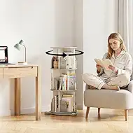 3-Tier Rotating Bookshelf, 360° Spinning Corner Bookcase with Display Stand - HDPE Plastic Book Storage Organizer for Bedroom, Home Office, Classroom, Living Room