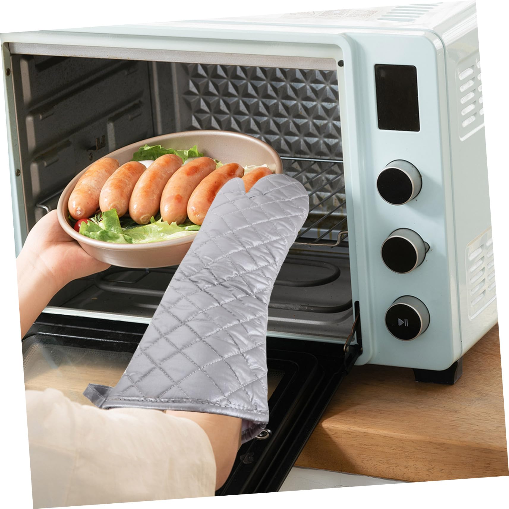 OUNONA Guantes de Horno Resistentes al Calor Protectores Térmicos para Cocina y Barbacoa Resistentes Altas Temperaturas Anti-Quemaduras para Hornear y Limpiar de Unidades Plateadas
