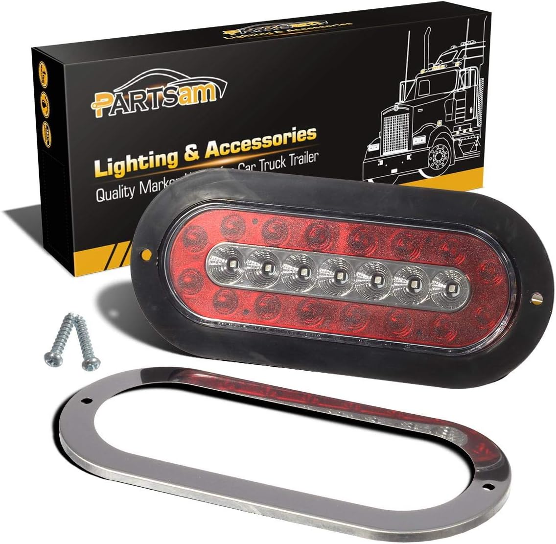 Partsam 4Pcs 6.5" Inch Oval Led Trailer Lights Red White 23 LED Flange Mount Taillights Red Stop Brake Tail Running Lights White Backup and Reverse Lights for RV Trucks Sealed with Reflectors