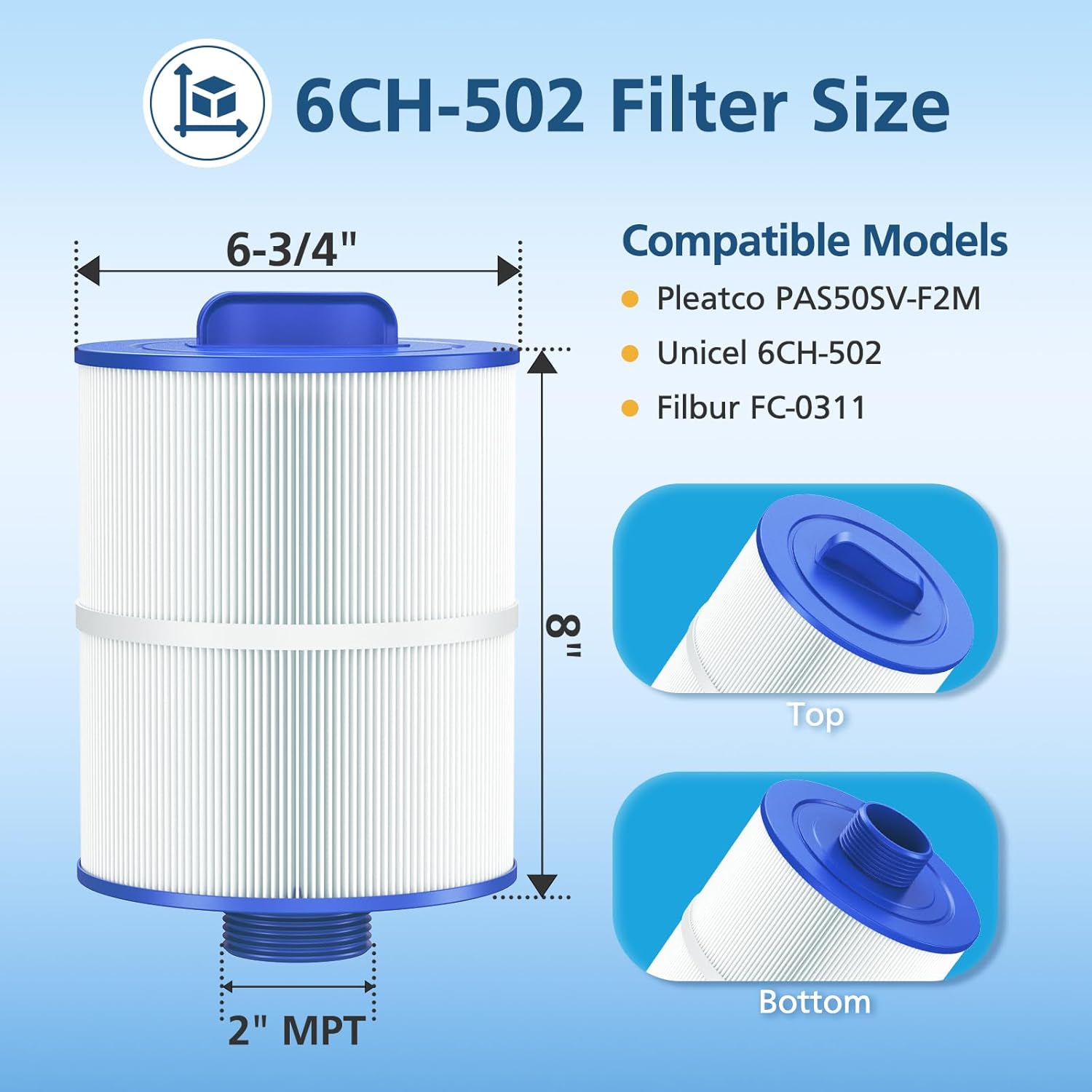 Hot Tub Spa Filter Cartridge, Compatible with Unicel 6CH-502, Filbur FC-0311, Master Deluxe M60506, Magnum AR50, PAS50SV-F2M, Baleen AK-90161, Excel Filters XLS-604 Artesian Spas Filter,2 Pack - Image 2