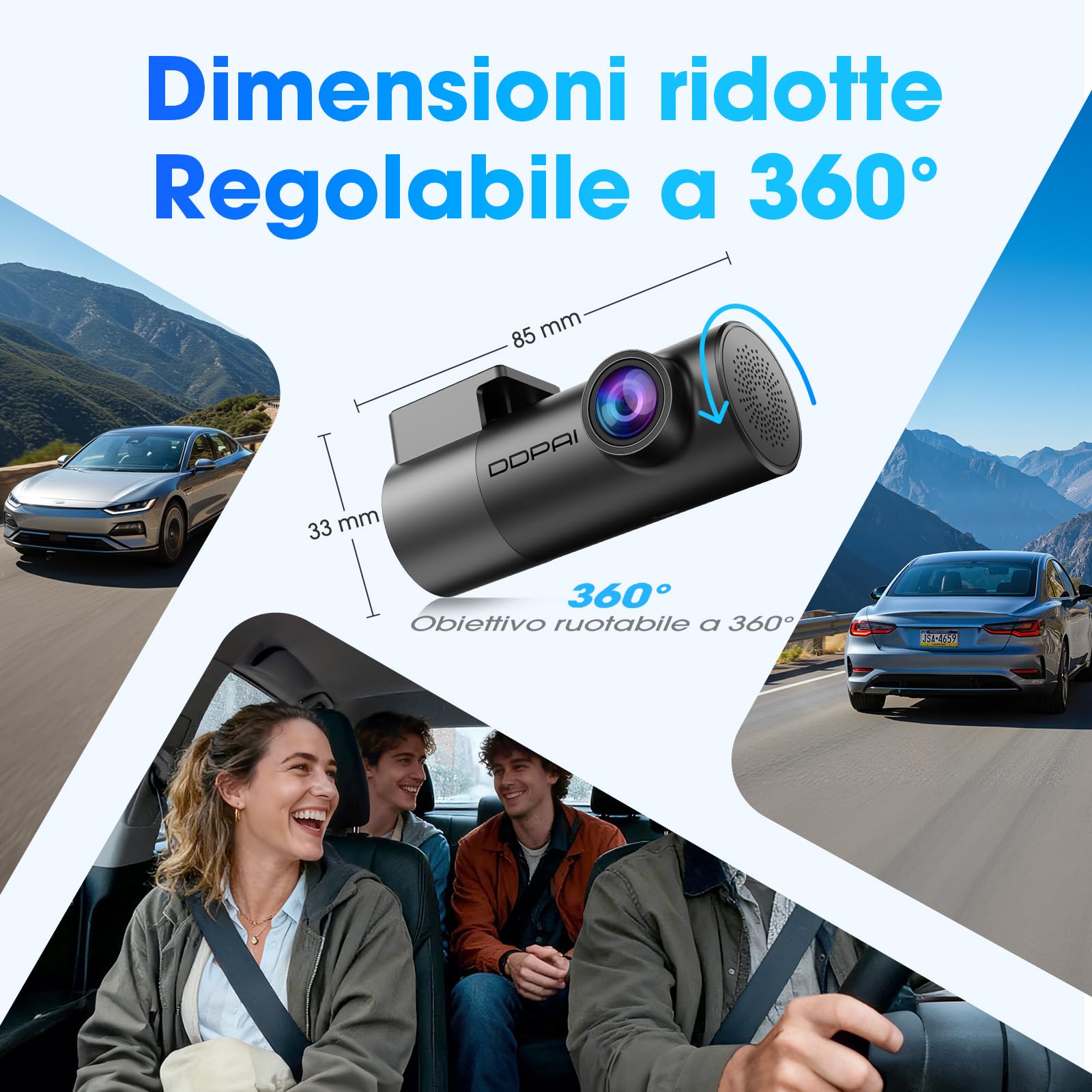 DDPAI MINI Pro 4K Dash Cam Auto, Camera 2160P, Ruotabile a 360°, Scheda da 64 GB Inclusa, Visione Notturna, 24H Monitor Parcheggio, 5.8G WiFi 6, Registrazione in Loop, Controllo App, Supercondensatore