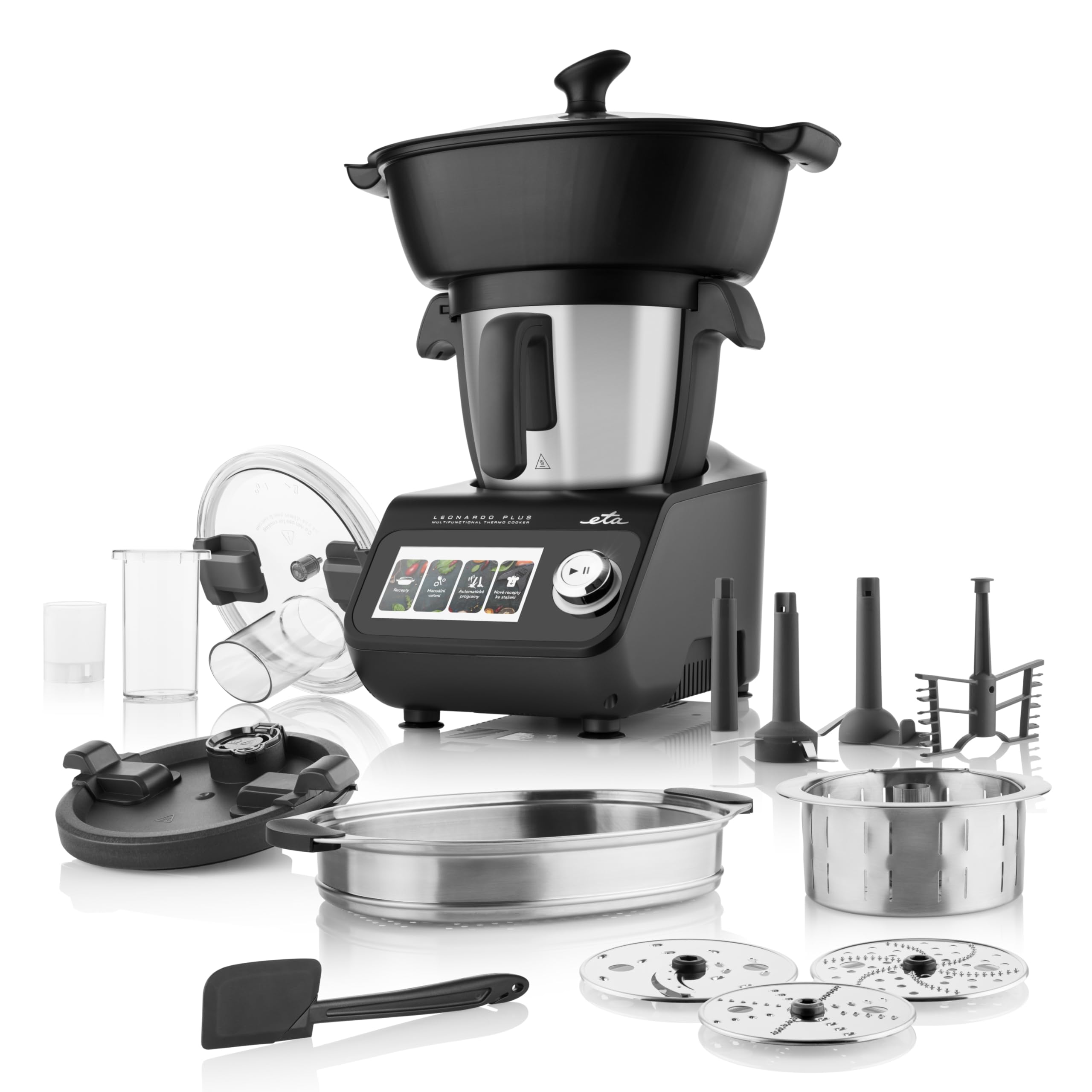 ETA Leonardo Plus, robot da cucina con funzione di cottura e bilancia, cottura a vapore, 1000 W, ciotola in acciaio inox, display LCD con molte ricette integrate, 15 funzioni, colore nero