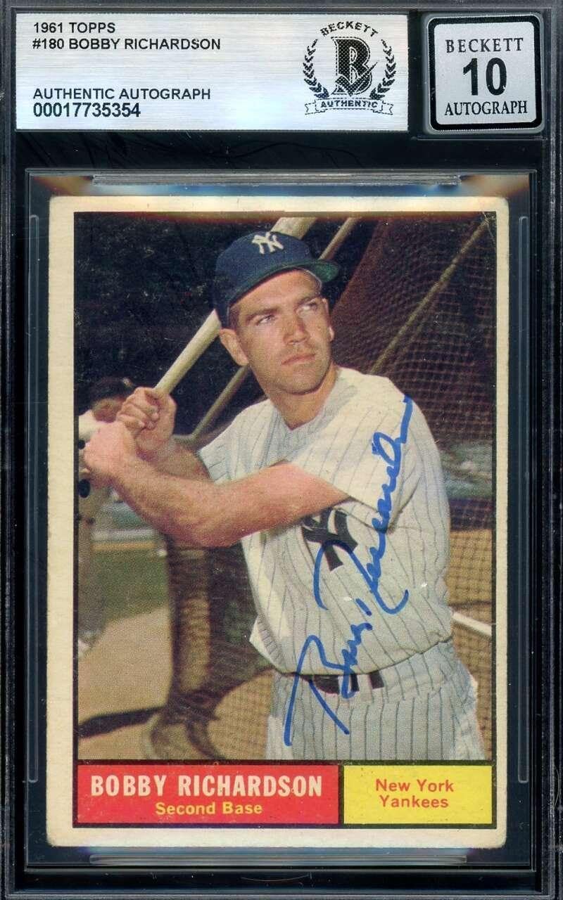 Bobby Richardson Gem Mint 10 Beckett BAS Signed 1961 Topps Autograph - Baseball Slabbed Autographed Cards