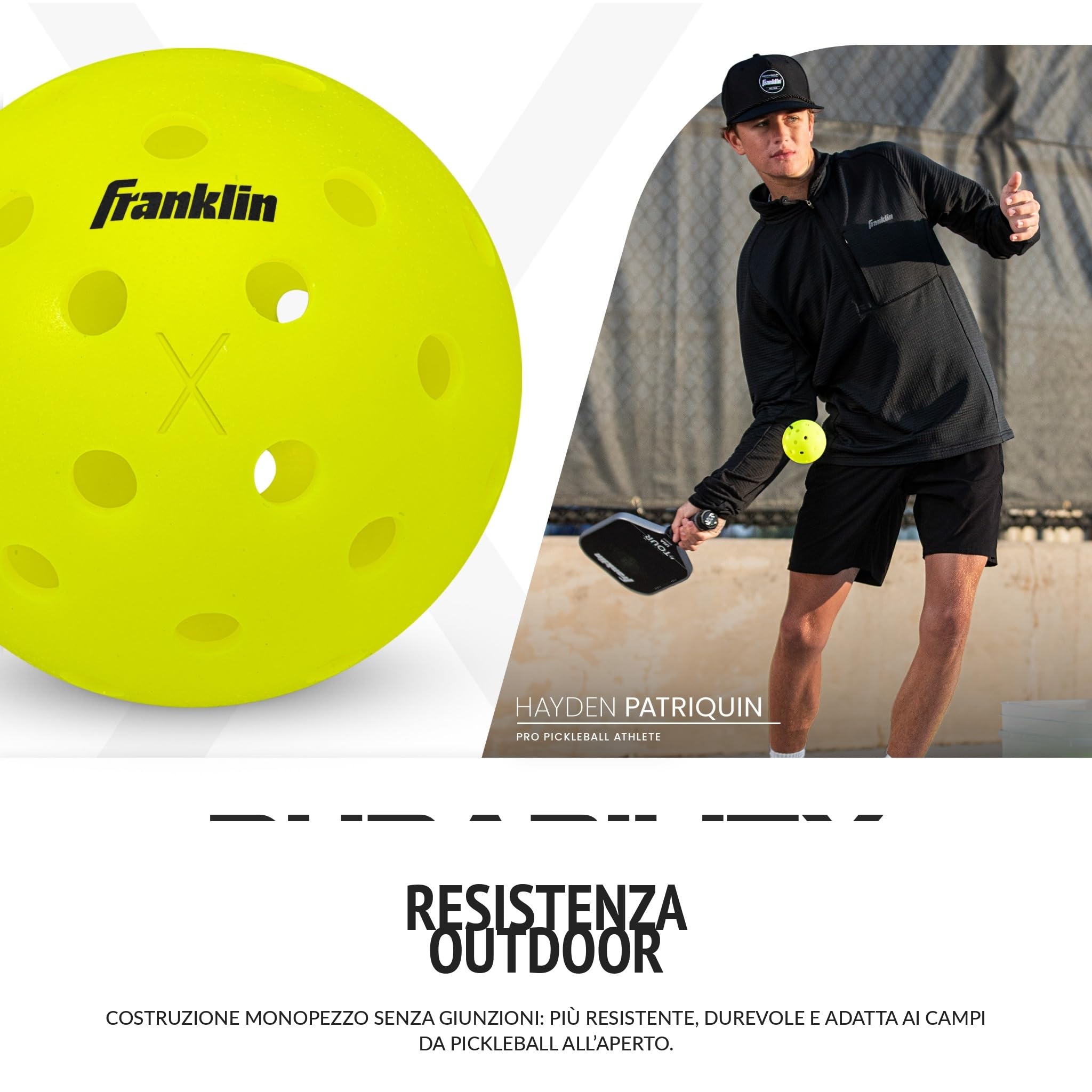 Franklin Sports X-40 100 Palline Pickleball Outdoor – Palline Ufficiali US Open Pickleball Championships – Approvate USA, Alta Visibilità Neon, Resistenti e Professionali