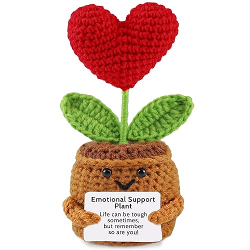 HHshenjhu Pianta in Vaso a Forma, 14,5 X 7cm Pocket Hug Cuore Piccoli Regali, Mini Bambola Lavorata a Maglia, Fiori fatti a mano all'uncinetto a forma di cuore,per Festa di Compleanno Regalo