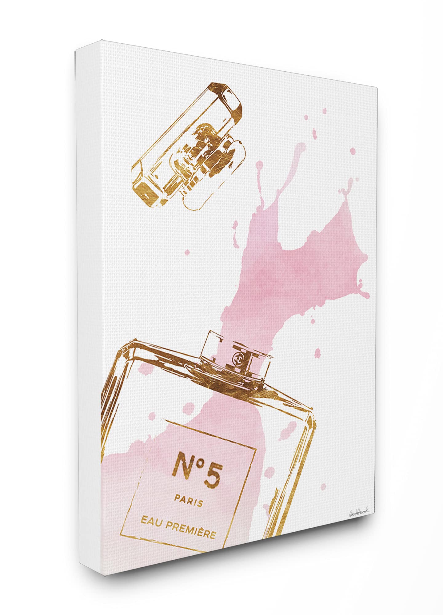 ( 1 pack of 2 )stupell industries glam perfume bottle splash pink gold oversized stretched canvas wall art, proudly made in usa