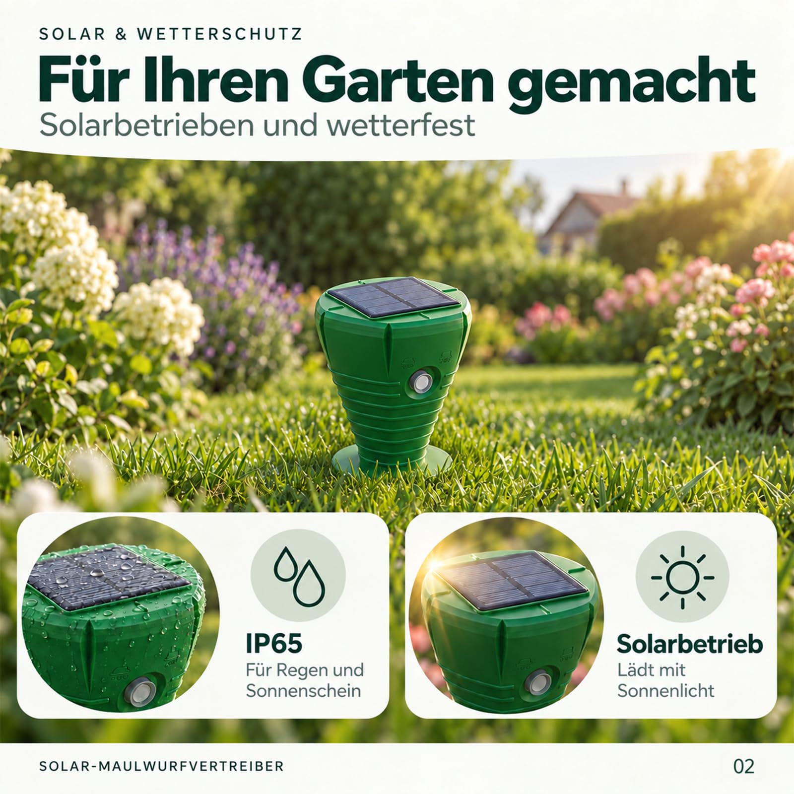 Lot de 4 répulsifs solaires pour taupes - IP65 - Étanche - Non toxique