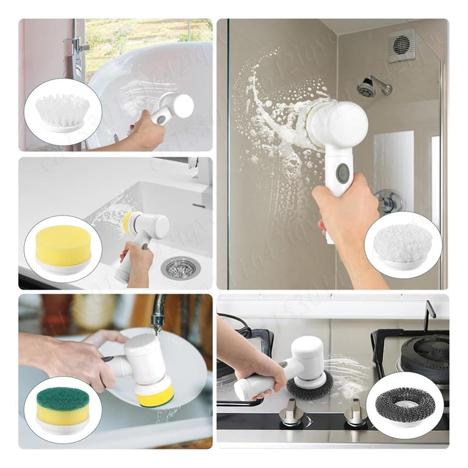 Fregadora giratoria eléctrica, cepillo de limpieza for baño, fregadora eléctrica con 5 cabezales de cepillo reemplazables, cepillo de limpieza eléctrico Compatible con cocina