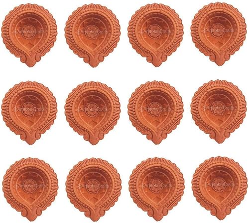 Diya Juego de 12 piezas de arcilla hecha a mano para DiwaliDeepawali regalodecoracioneslámpara de aceite de tierra naturalDiyas tradicionales para