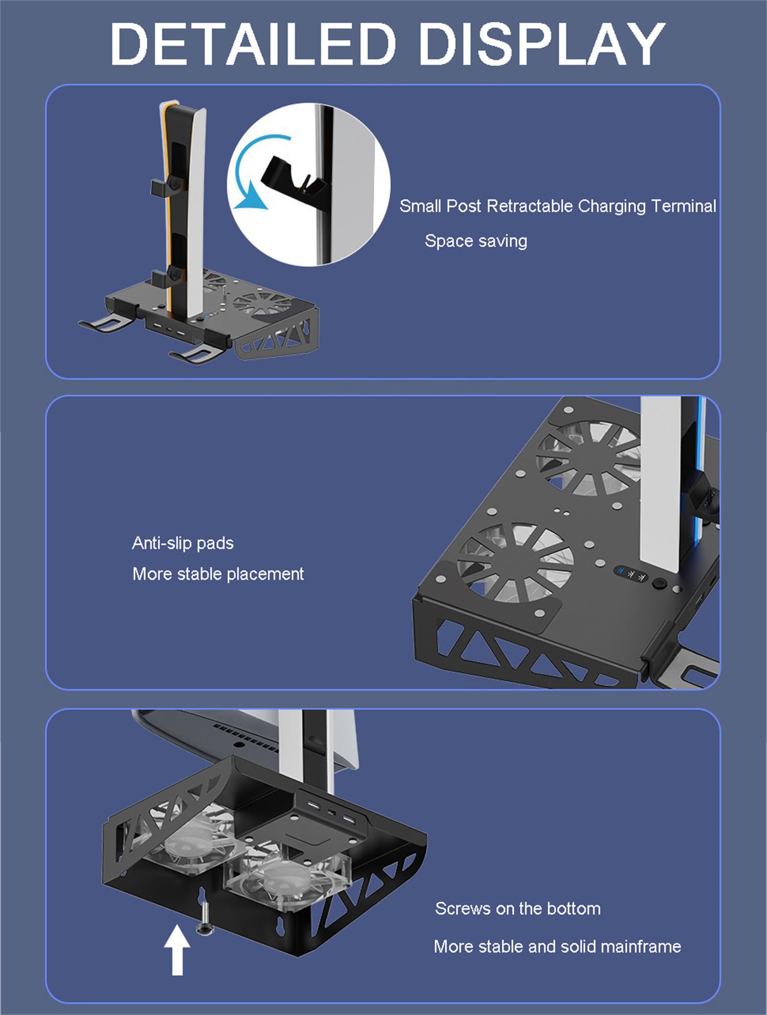 Kit di montaggio a parete per PS5/PS5 Slim con stazione di ricarica e ventole di raffreddamento, accessori per montaggio a mensola PS5/PS5 SL (disco e digitale), supporto da parete in acciaio con
