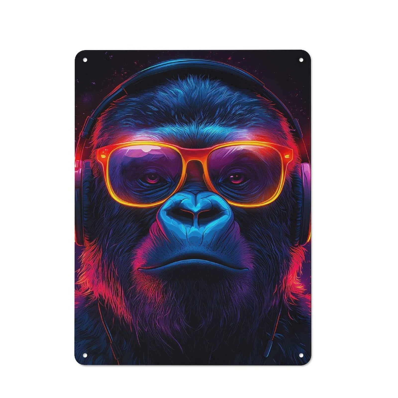 Junmoney Cool Gorilla With Headphones And Glasses Vintage Decorative Tin Plaque 40X30cm, Room Wall Plaque For Hallway, Home Bar, Garage Or Study