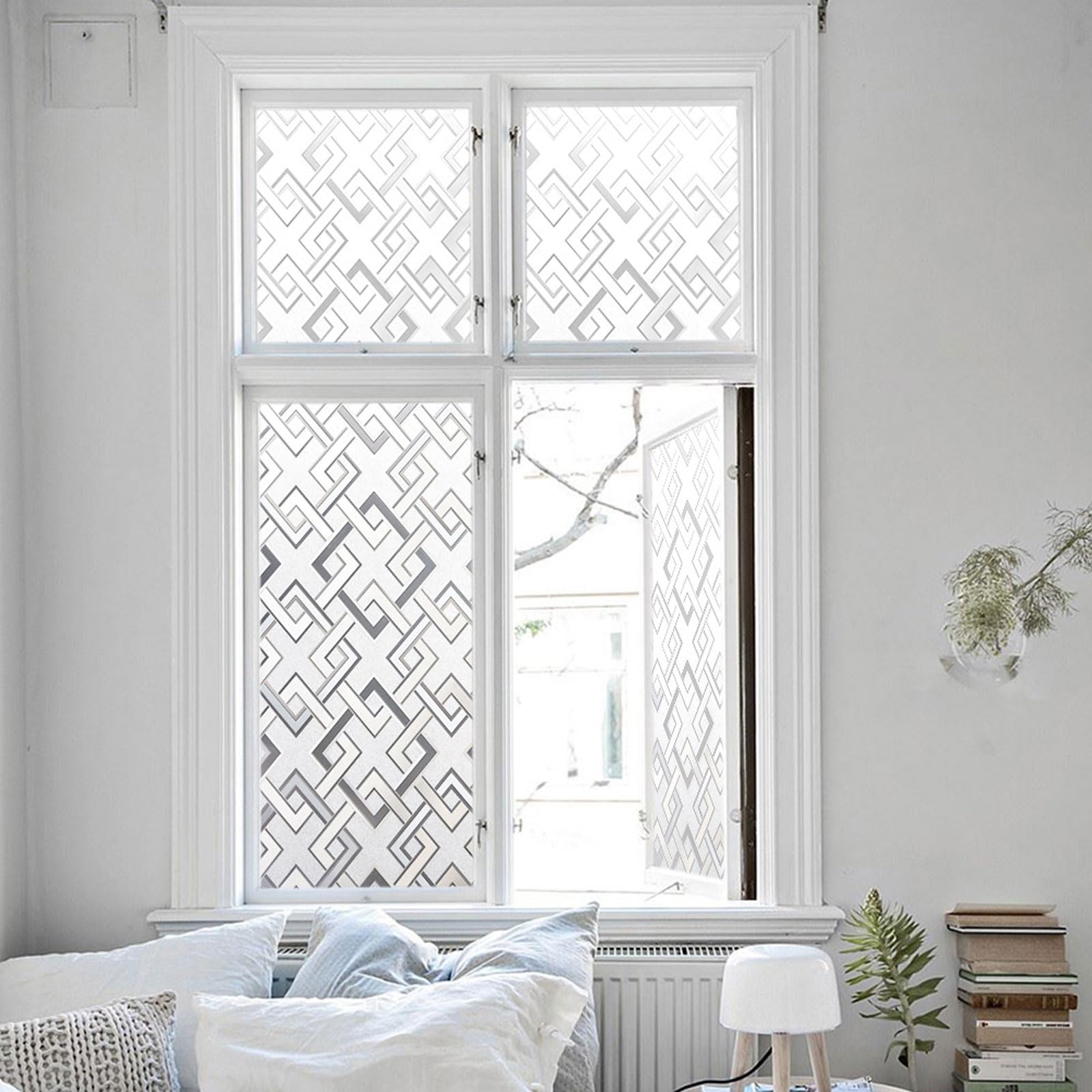 Fensterfolie, statische Vinyl, 3D-Sichtschutzfolie, dekorative Glasabdeckung, nicht klebend, UV-blockierend, abnehmbar, quadratisch, für Büro, Schlafzimmer, Wohnzimmer (90 x 200 cm)