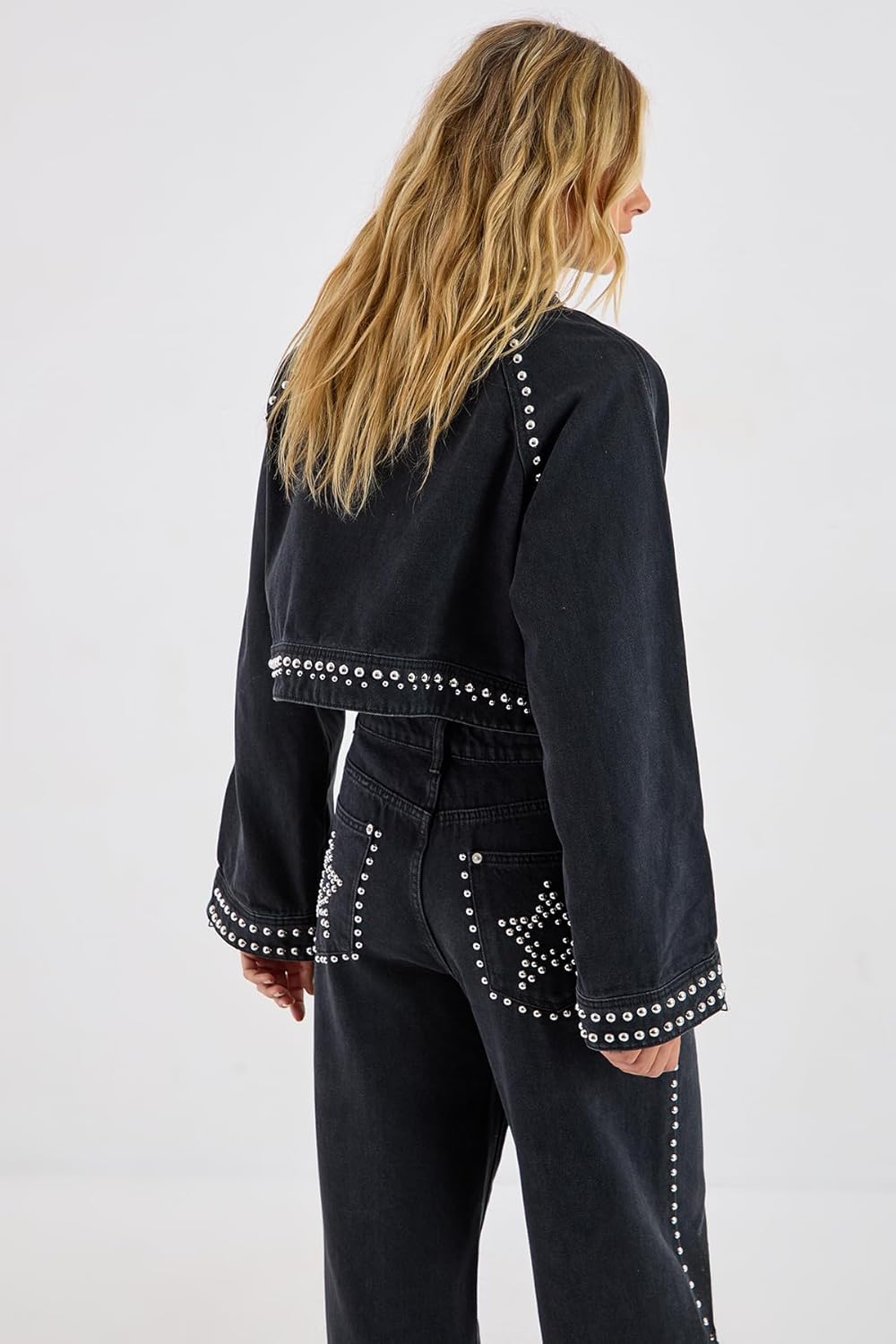 Nasty Gal Star Studded Denim Cropped Jacket