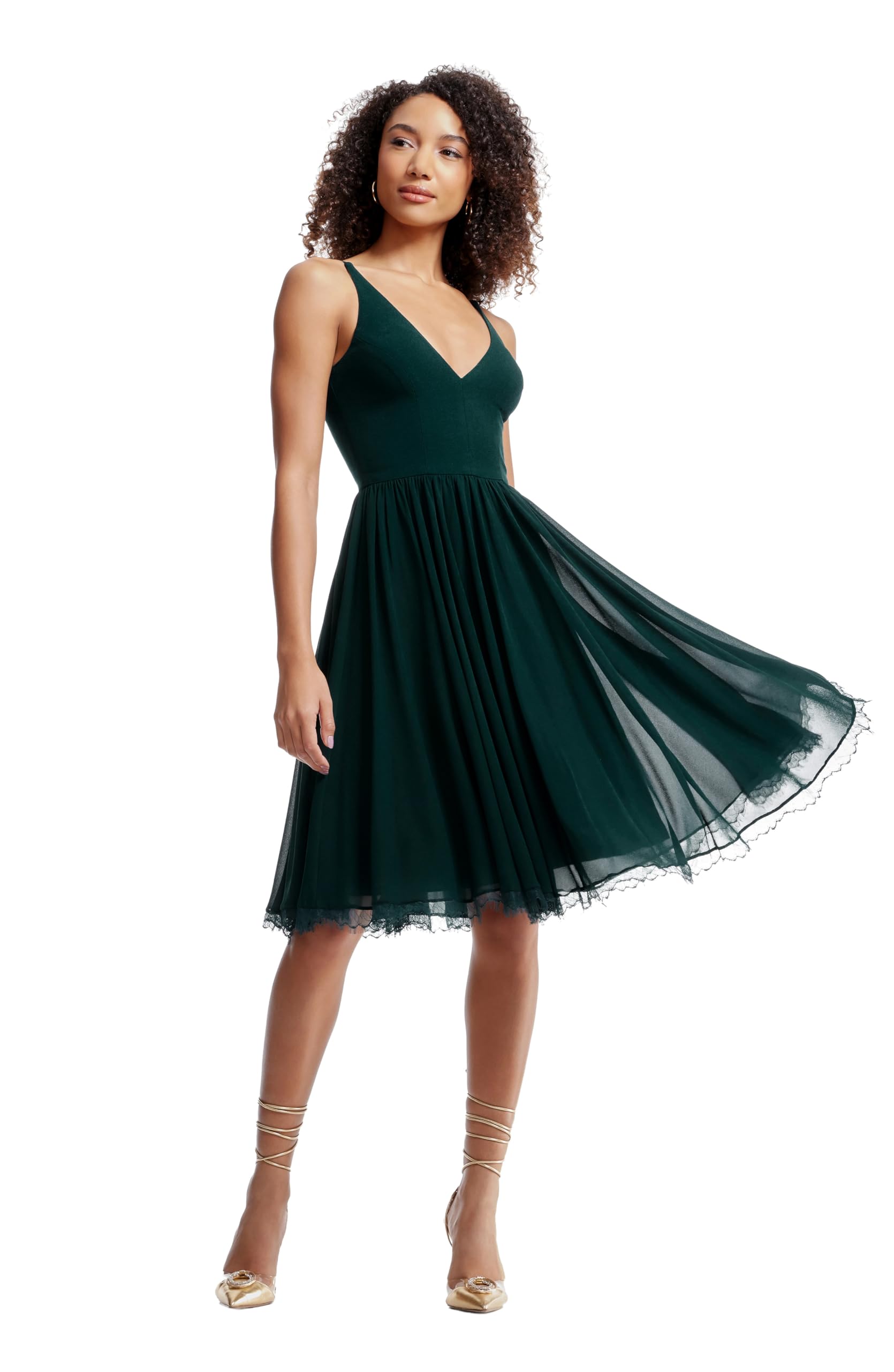 Women's Alicia Plunging Mix Media Sleeveless Fit and Flare Midi Dress